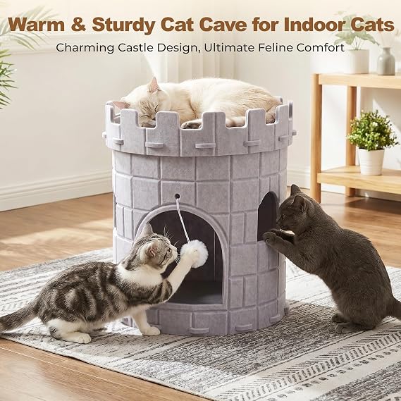 Cat House for Indoor Cats, Felt Cat Bed Cave with Hanging Ball