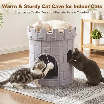 Cat House for Indoor Cats, Felt Cat Bed Cave with Hanging Ball