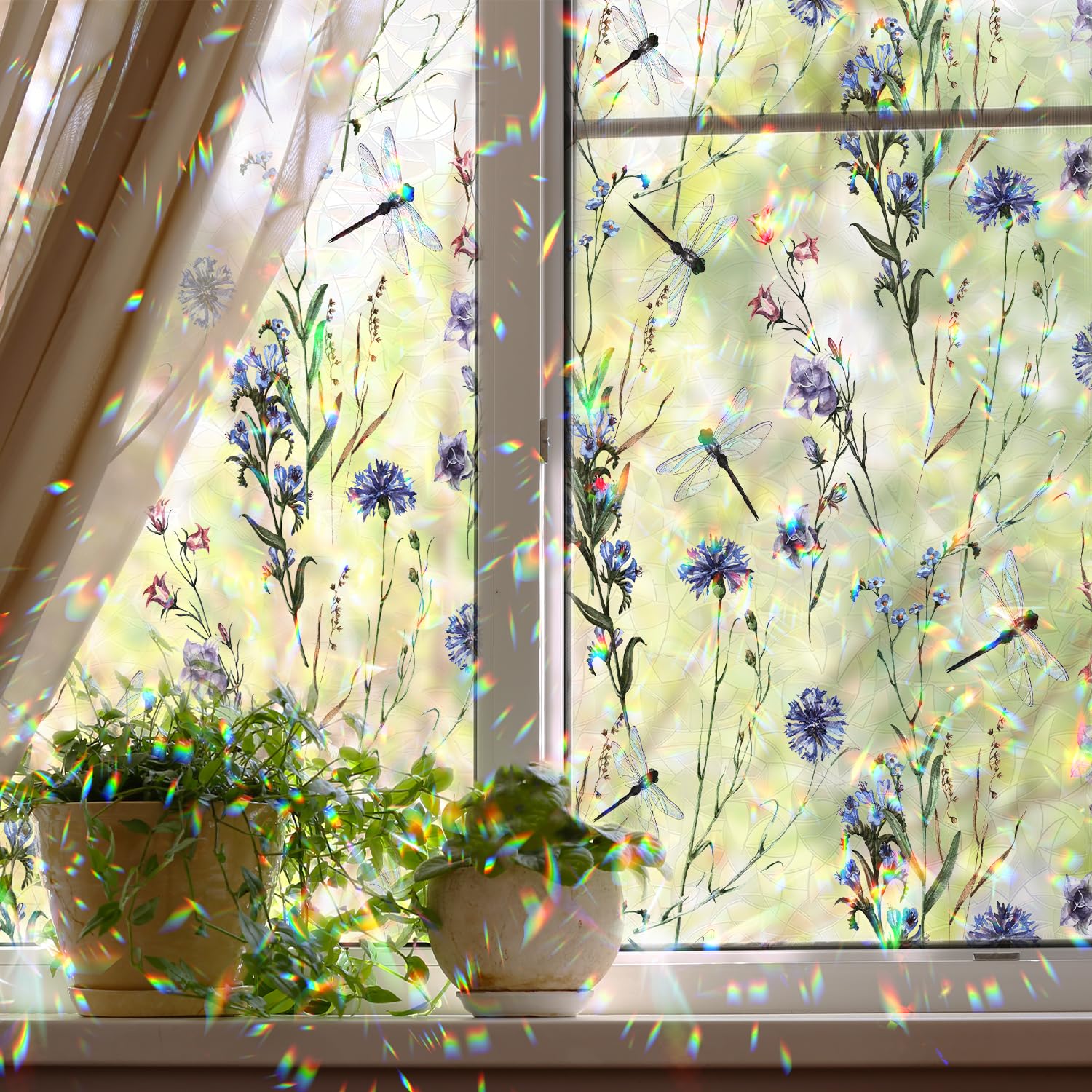Funlife Double-Sided Stained Glass Window Film, Christmas Reusable Frosted Privacy Window Sticker Static Cling Window Films, Non-Adhesive Window Decal Decor For Glass, 22.83 X 78.74, Flower Cluster