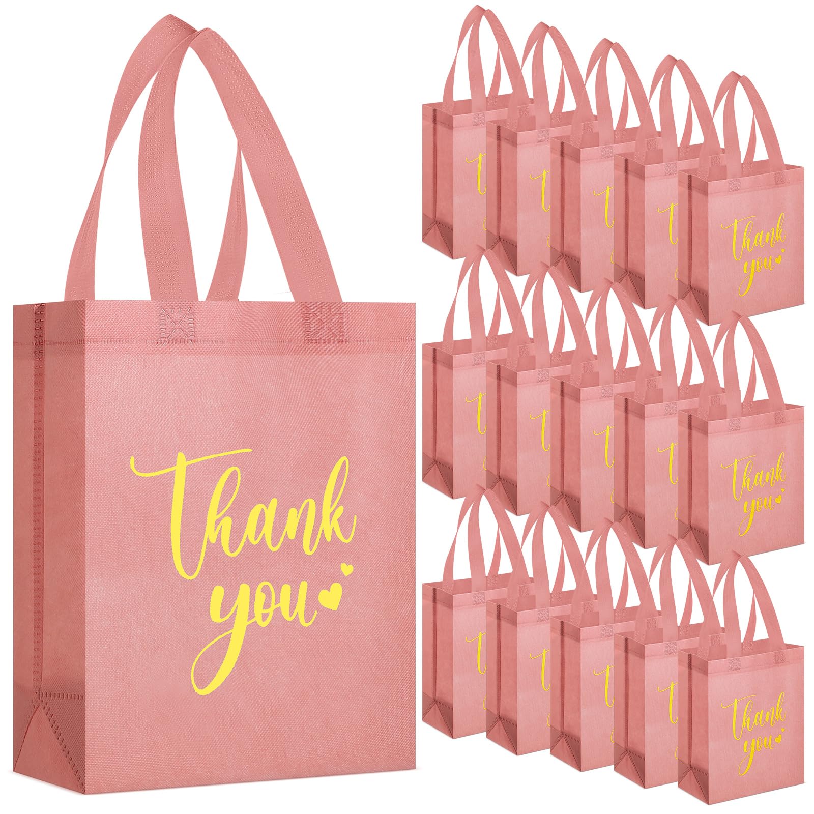 Sweetude 30 Pcs Thank You Gift Bags with Handles, Reusable Non Woven Foldable Goodie Bags Bulk for Back to School Appreciation Wedding Bridesmaid Favors(10 x 8 x 4 Inch,Leather Pink) โ image 1