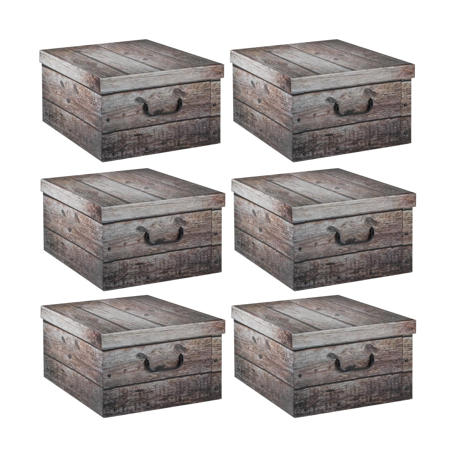Aufbewahrungsboxen 6er Set Aufbewahrungskisten - Karton - Holzoptik - mit Deckel - 51x37x24 cm