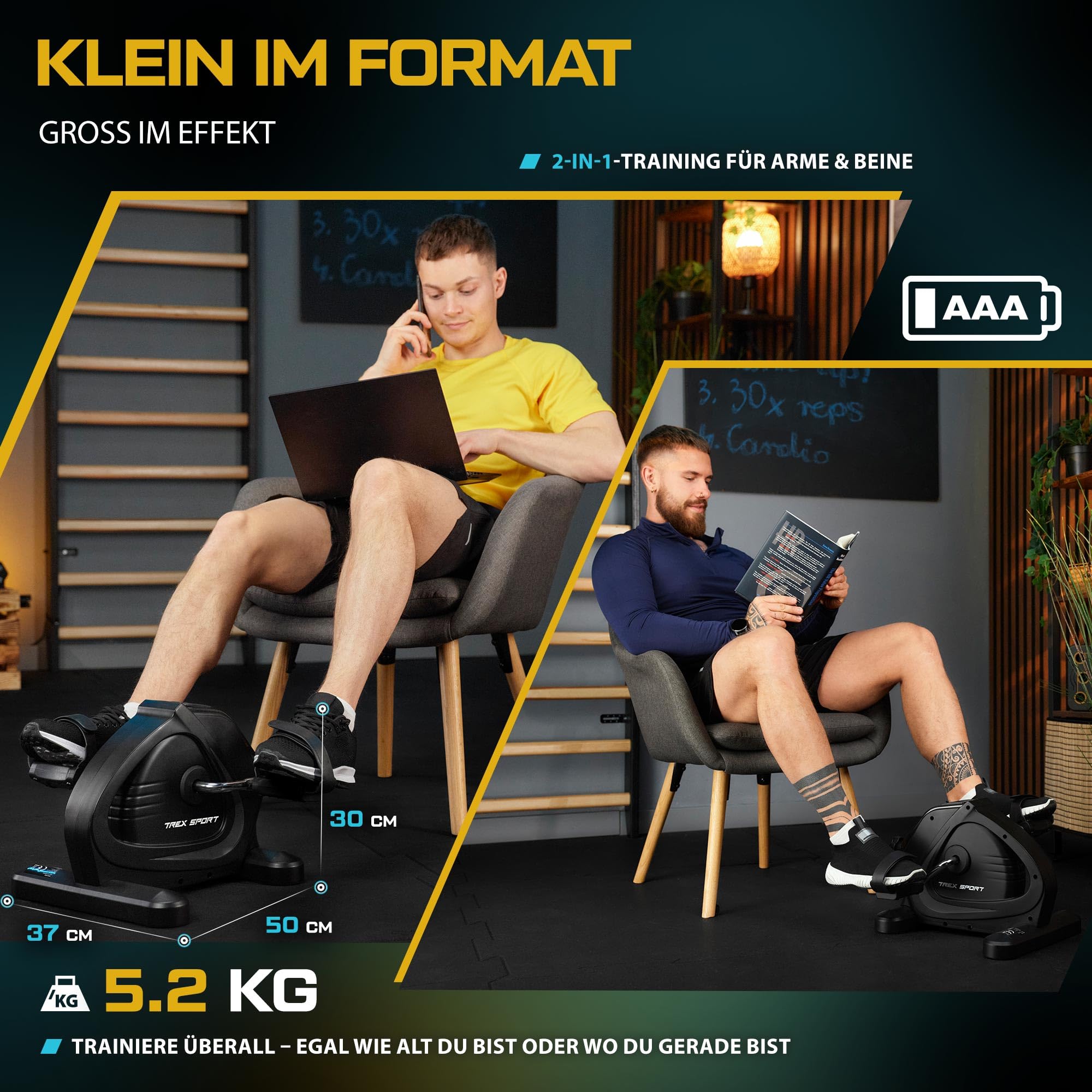TREX SPORT Pedaltrainer Mini Bike Senioren Heimtrainer Boil bis 120kg | TX-120BB 2in1 Beine & Arme Fitnessgerät für Zuhause, Büro, kompakt, gelenkschonend