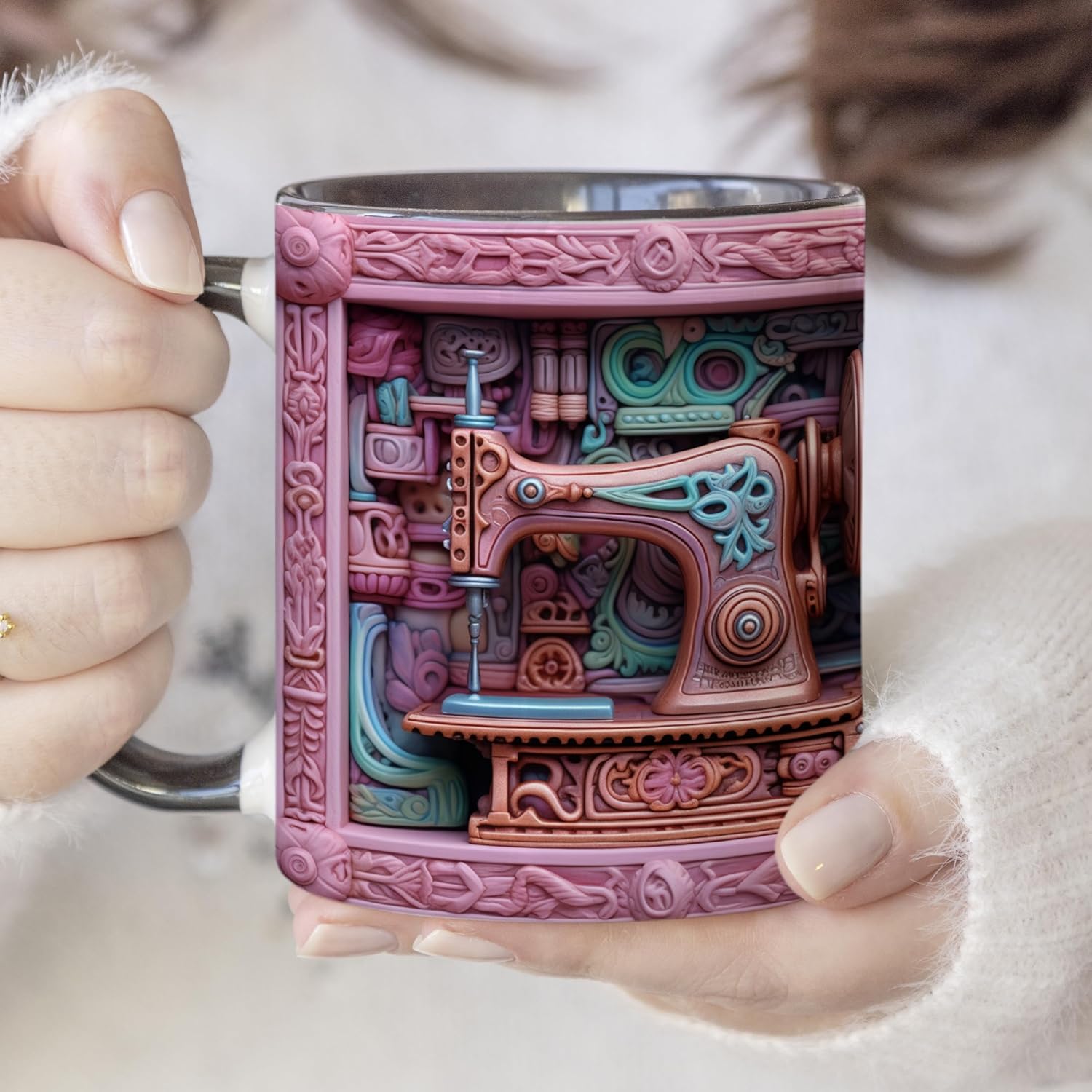 YouNique Designs 3D Mug, Sewing & Quilting Gifts for Quilters, 11oz (Black Handle) - Image 3