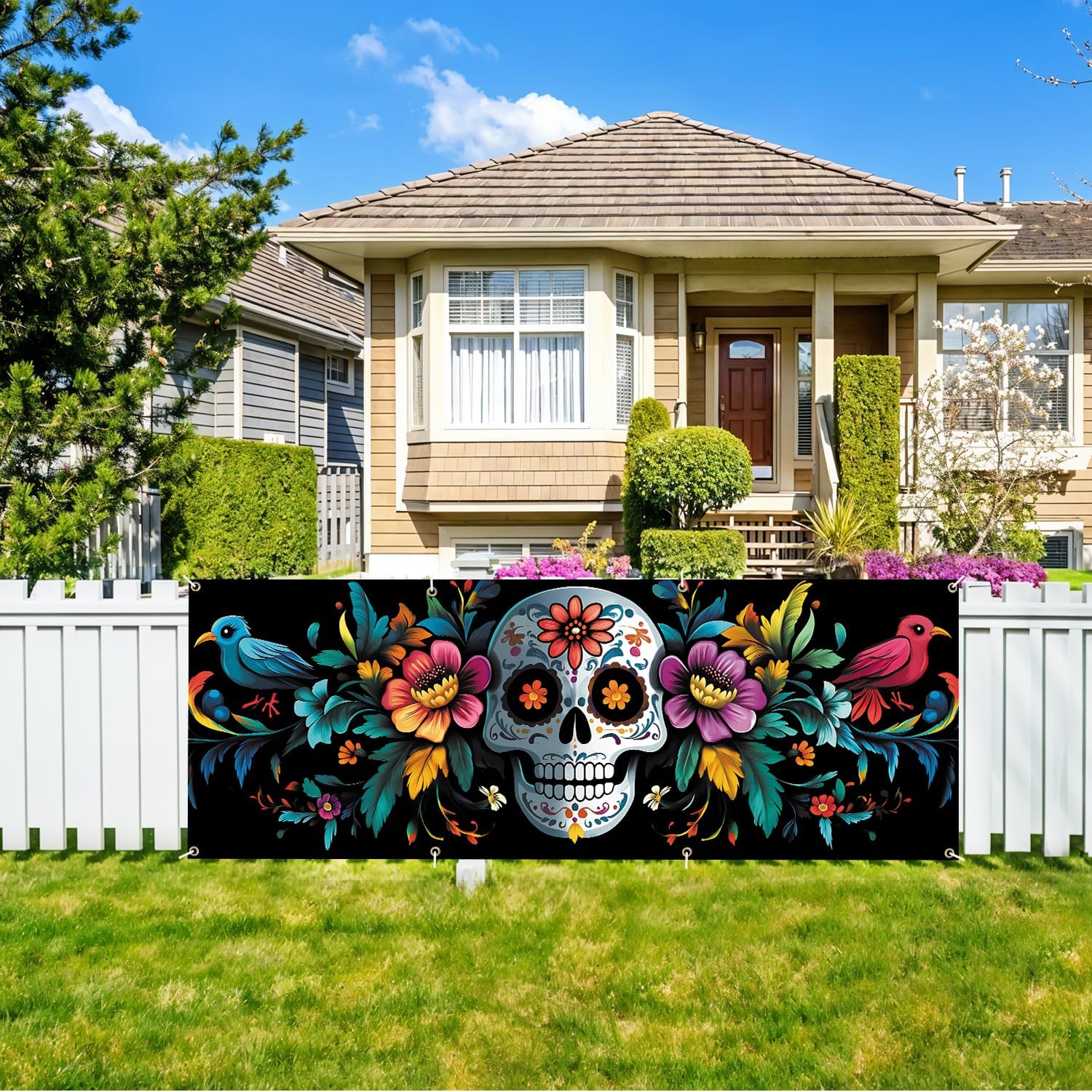 Extra Large Day Dead Banner 98''x35''Happy Halloween Banner Outdoor Halloween Decoration for Fence Outside Banner for Garden Party Yard Sign