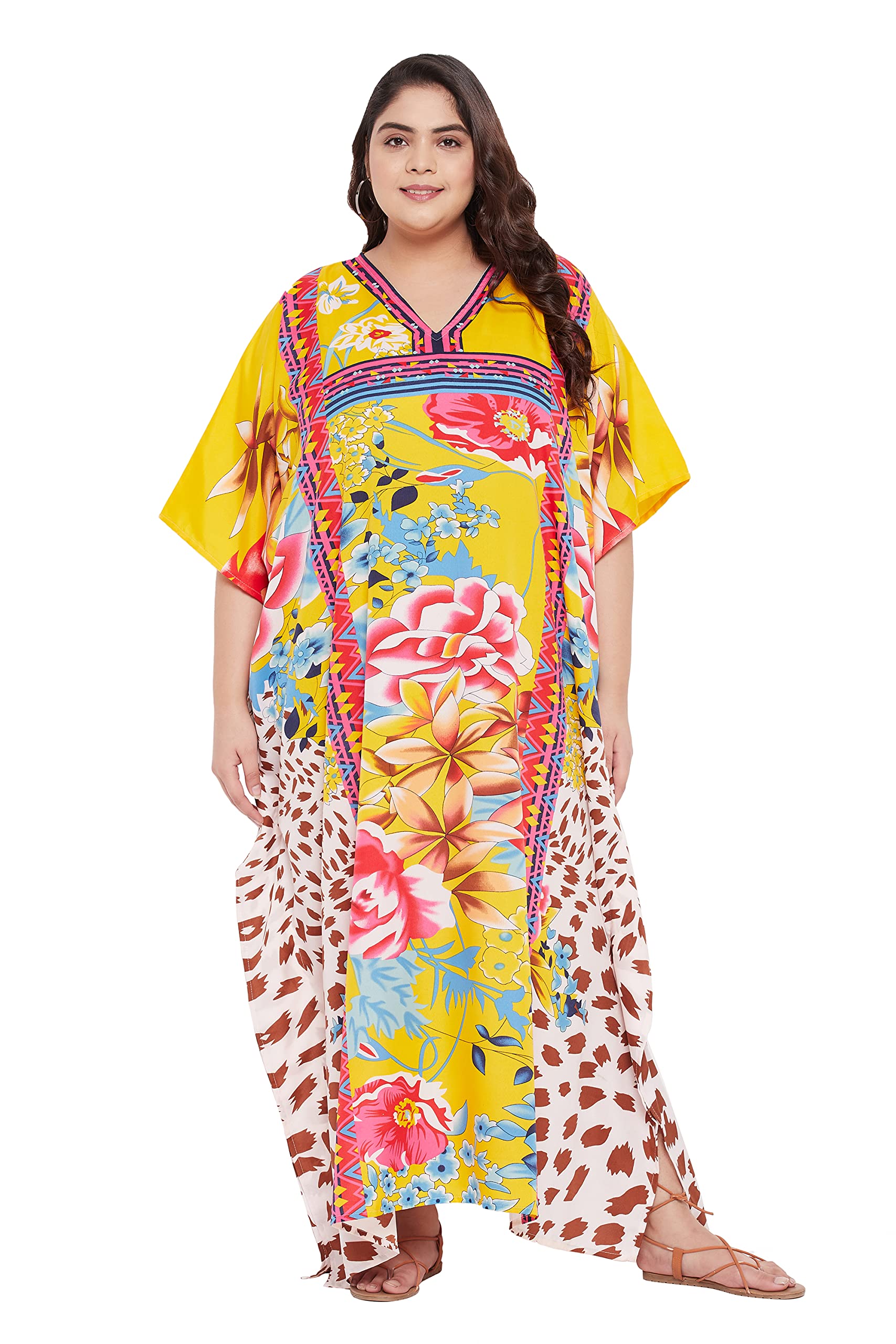 Oussum Long Plus Size Caftan Maxi Dress for Women, Beach Cover Up Kimono Sleeve Summer Dresses for Women 1X–3X