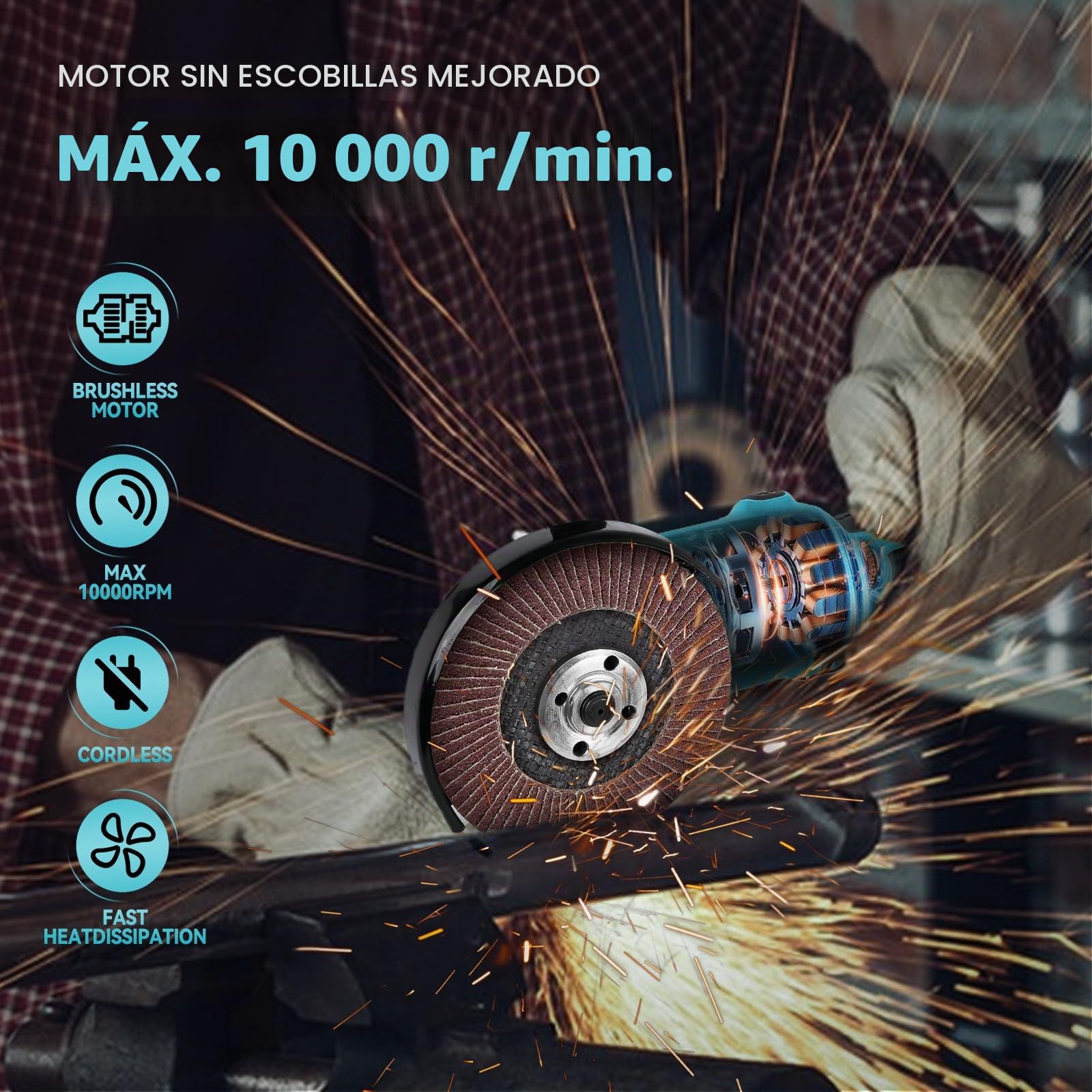 Amoladora angular inalámbrica para batería Makita de 18 V/20 V (sin batería), herramienta de amoladora sin escobillas de 10000 RPM con cuchillas de molienda de 125 mm para cortar, moler, pulir