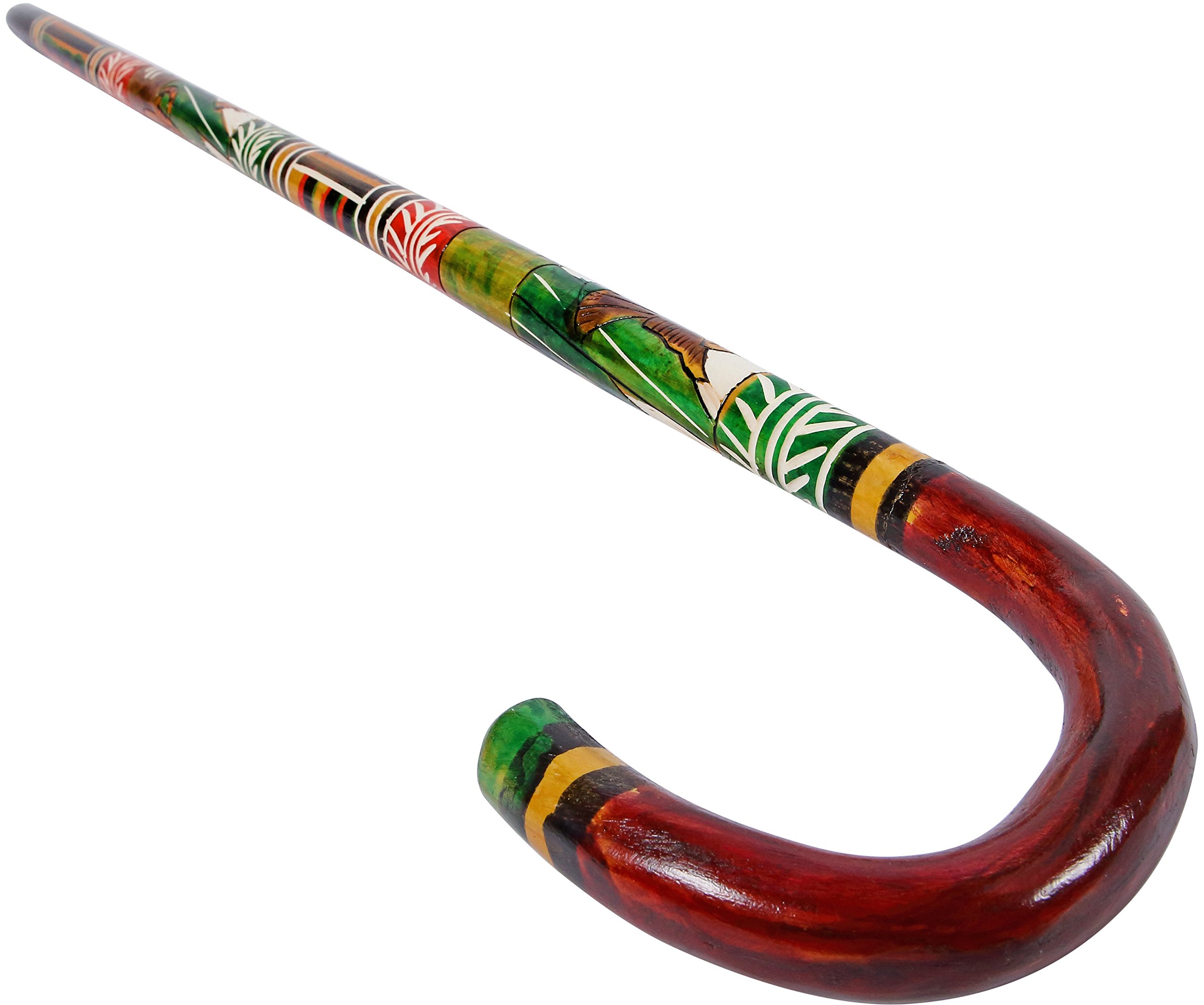 Beautiful Hand Carved Wooden Walking Cane, Mexican Mayan, Aztec Hand Painted Designs Made in Mexico (Random)