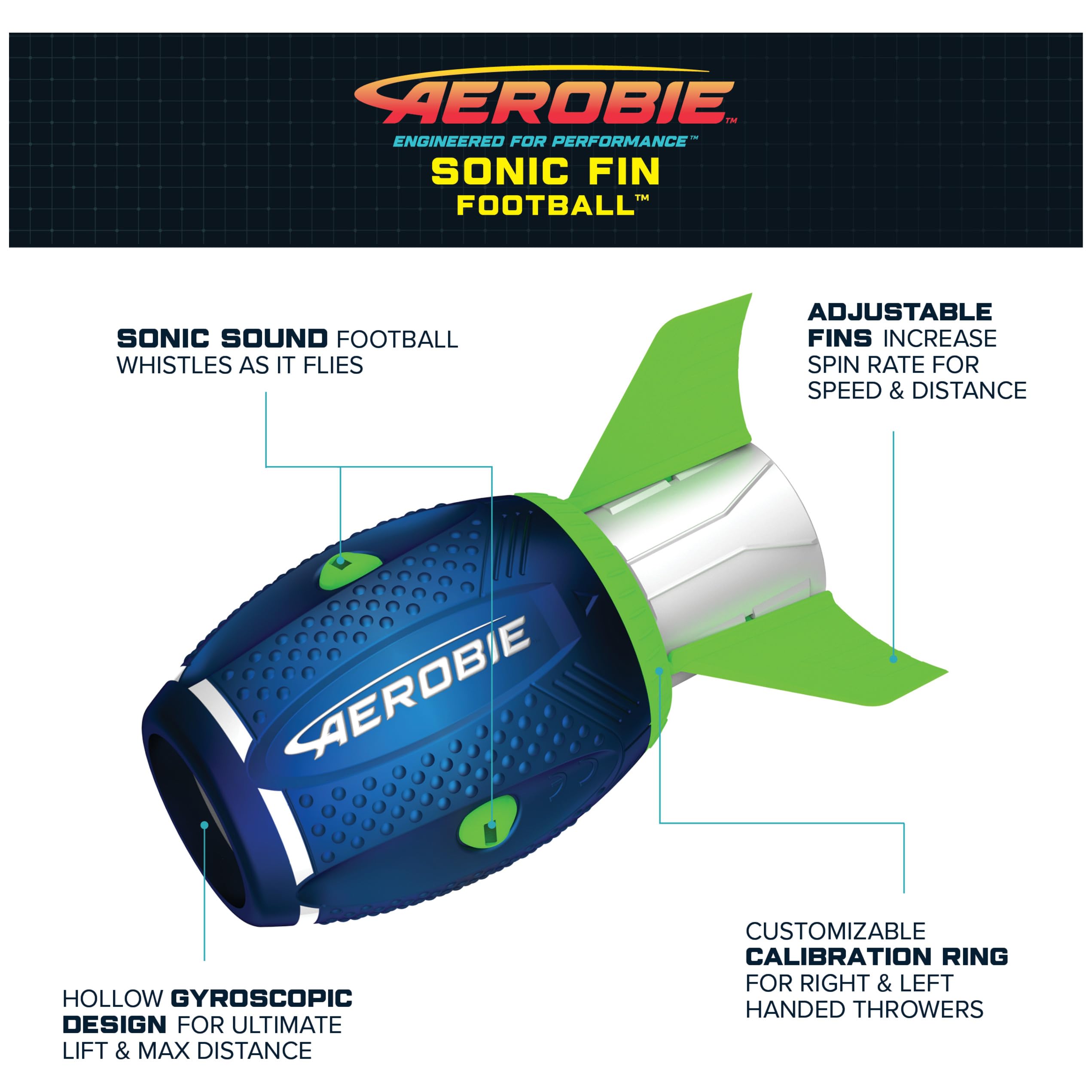 Aerobie Sonic Fin - Balón de fútbol aerodinámico de Alto Rendimiento para niños y Adultos