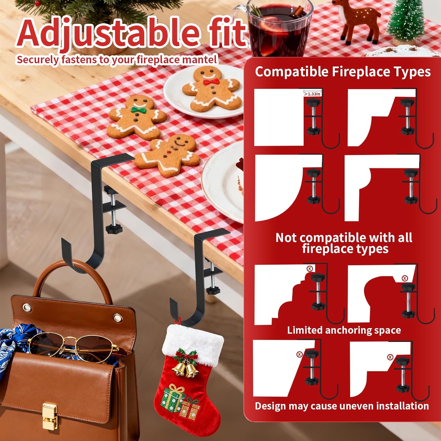 Christmas Stockings Holder Hanger, Stocking Holders for Mantle,Mantle Garland Hanger,Garland and Stocking Hangers for Mantle, Fireplace Garland and Stocking Hanger (Style J, 6pcs)