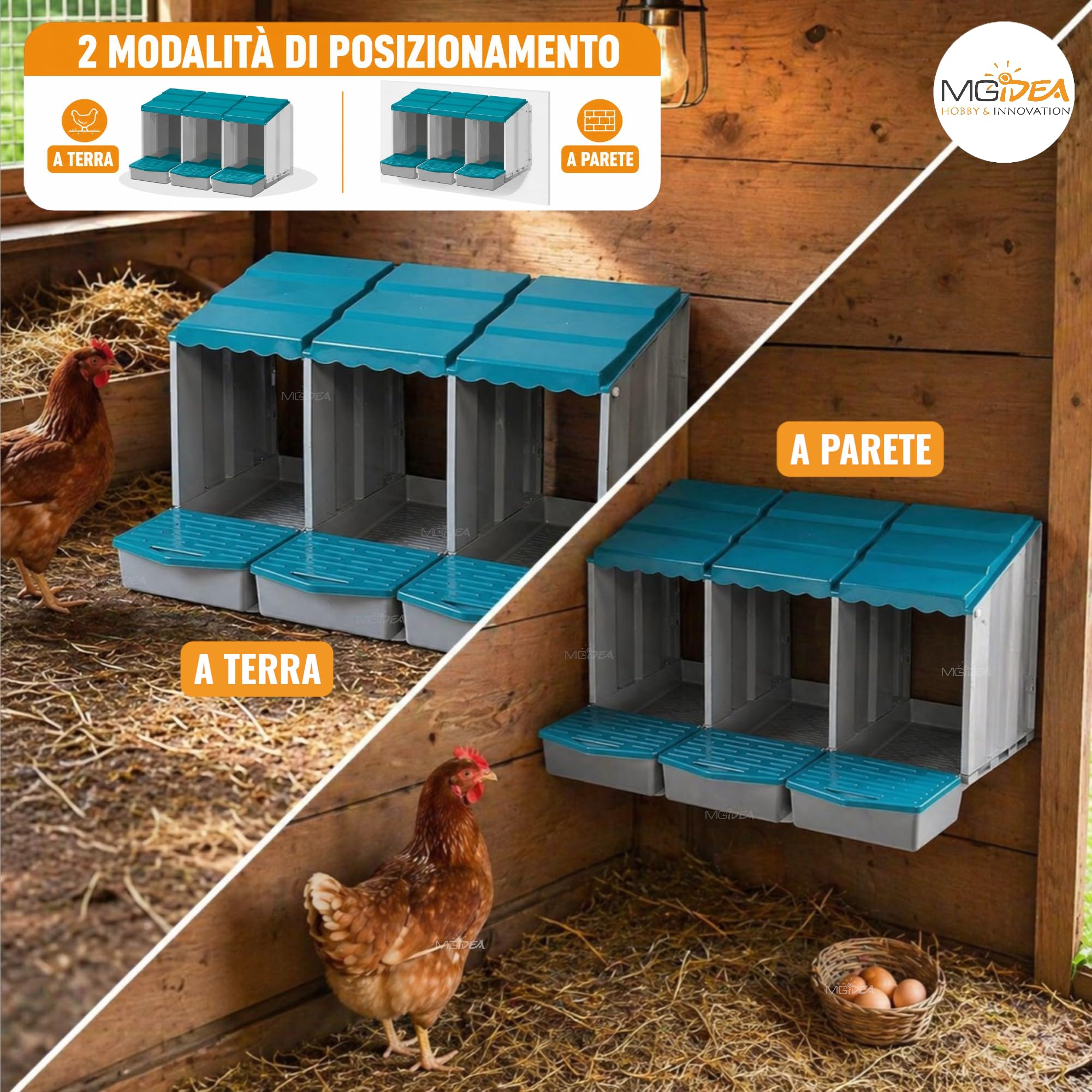 NIDO COVA UOVA GALLINE 3 POSTI OVAIOLE CHIOCCIA AUTOMATICA CASSETTO STRUTTURA RESISTENTE POLLAIO ALLEVAMENTO FATTORIA