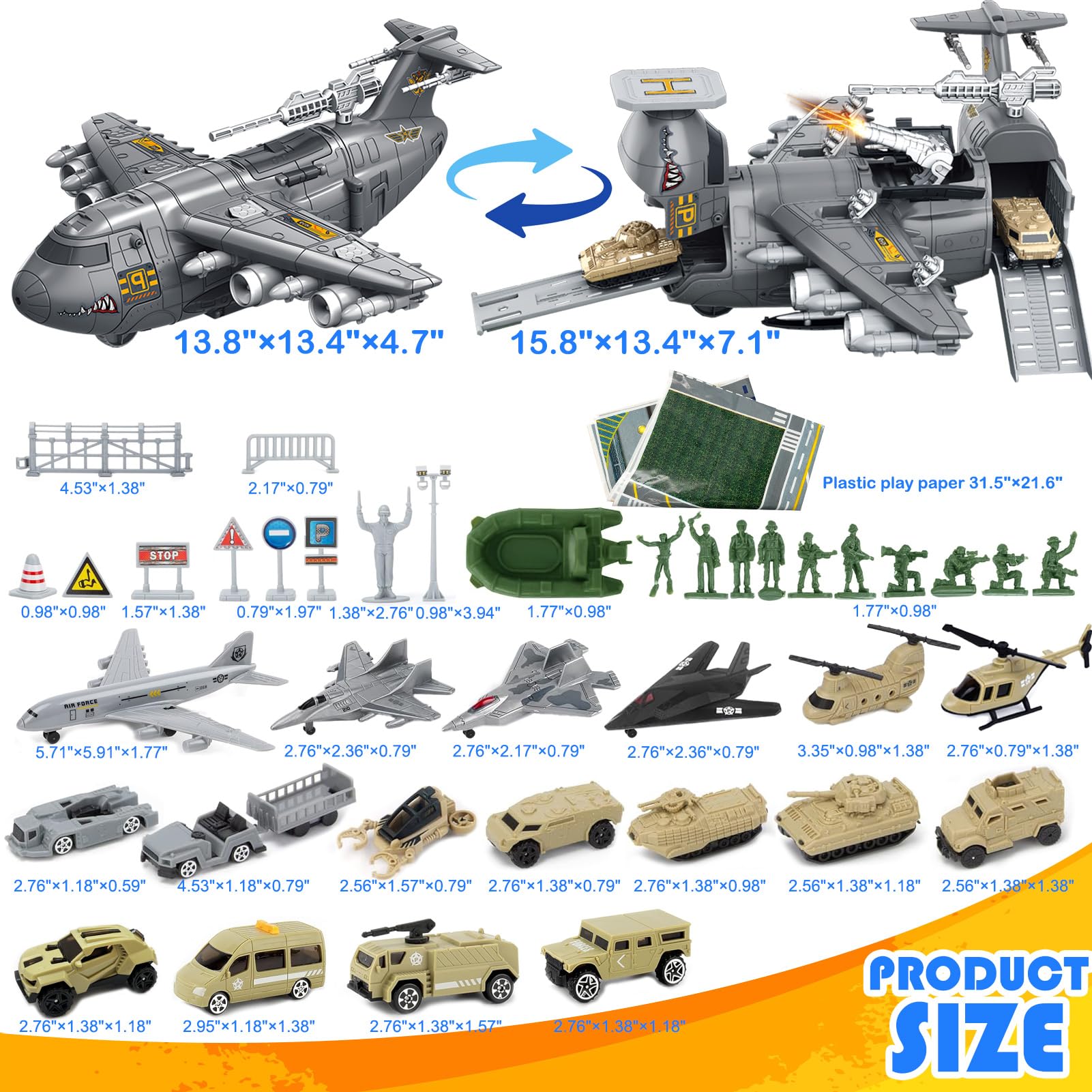 48 piezas de juguetes del ejército, avión militar jumbo, helicóptero de combate y figuras de acción de soldado, juego imaginativo y recuerdos de fiesta, juguetes STEM para niños de 3 a 12 7