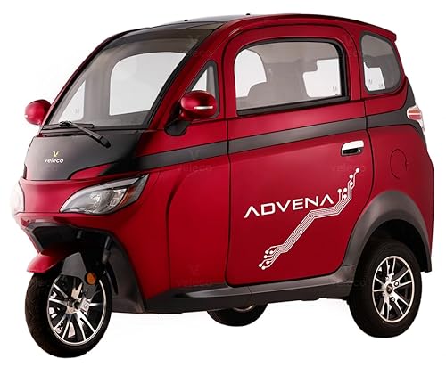 Veleco Advena - Ciclomotor de 3 Ruedas con Cabina Cerrada - Completamente montado y Listo para Conducir - 2 plazas - Radio, Reproductor MP3 USB - cámara de visión Trasera (Rojo)
