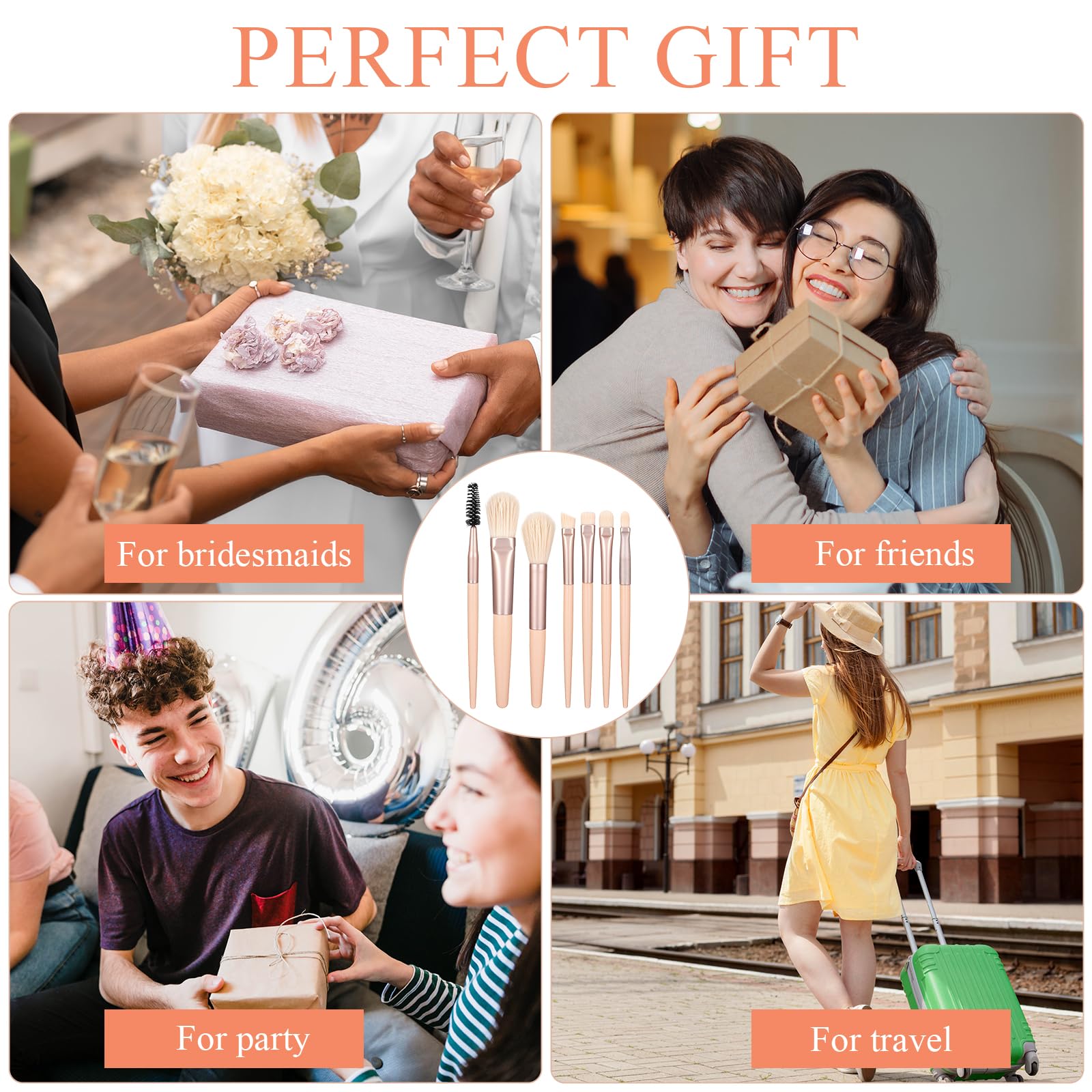 Juego de 24 brochas de maquillaje de viaje, mini brochas de maquillaje, brochas de maquillaje en ángulo para mujeres y niñas, regalo de boda (rosa polvo)