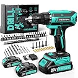 Cordless Drill, 20V MAX Power Drill Set with Dual Power Pack & Charger, 3/8 Inch Keyless Chuck, Variable Speed, 25+1 Position and 56PCS Bits/Screws, Power Tools for Home Projects
