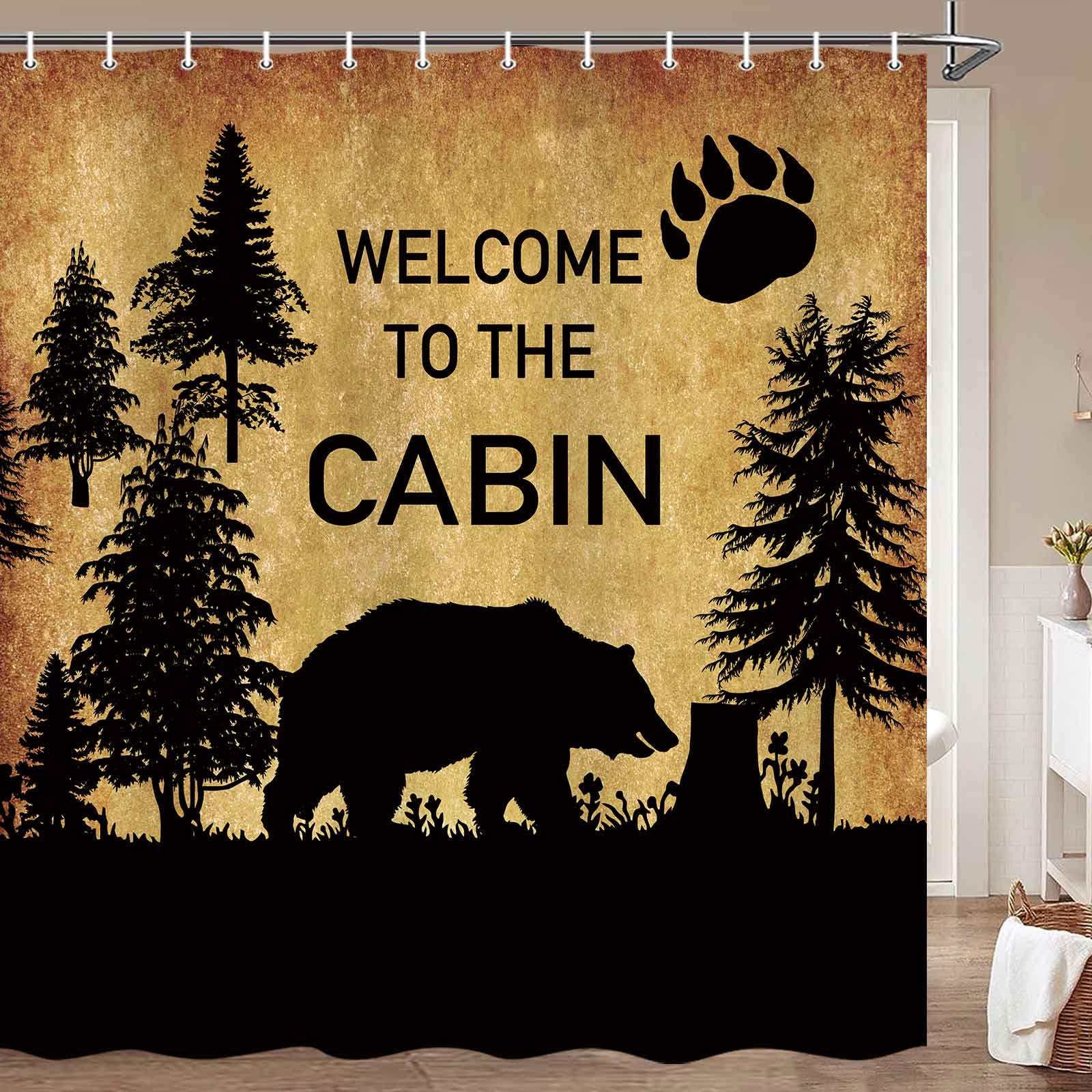 MERCHR Cortina de ducha estilo campestre, decoración de bosques de animales salvajes rústicas de cabina de ducha cortinas de baño de tela impermeable de 71 x 71 pulgadas, ganchos incluidos