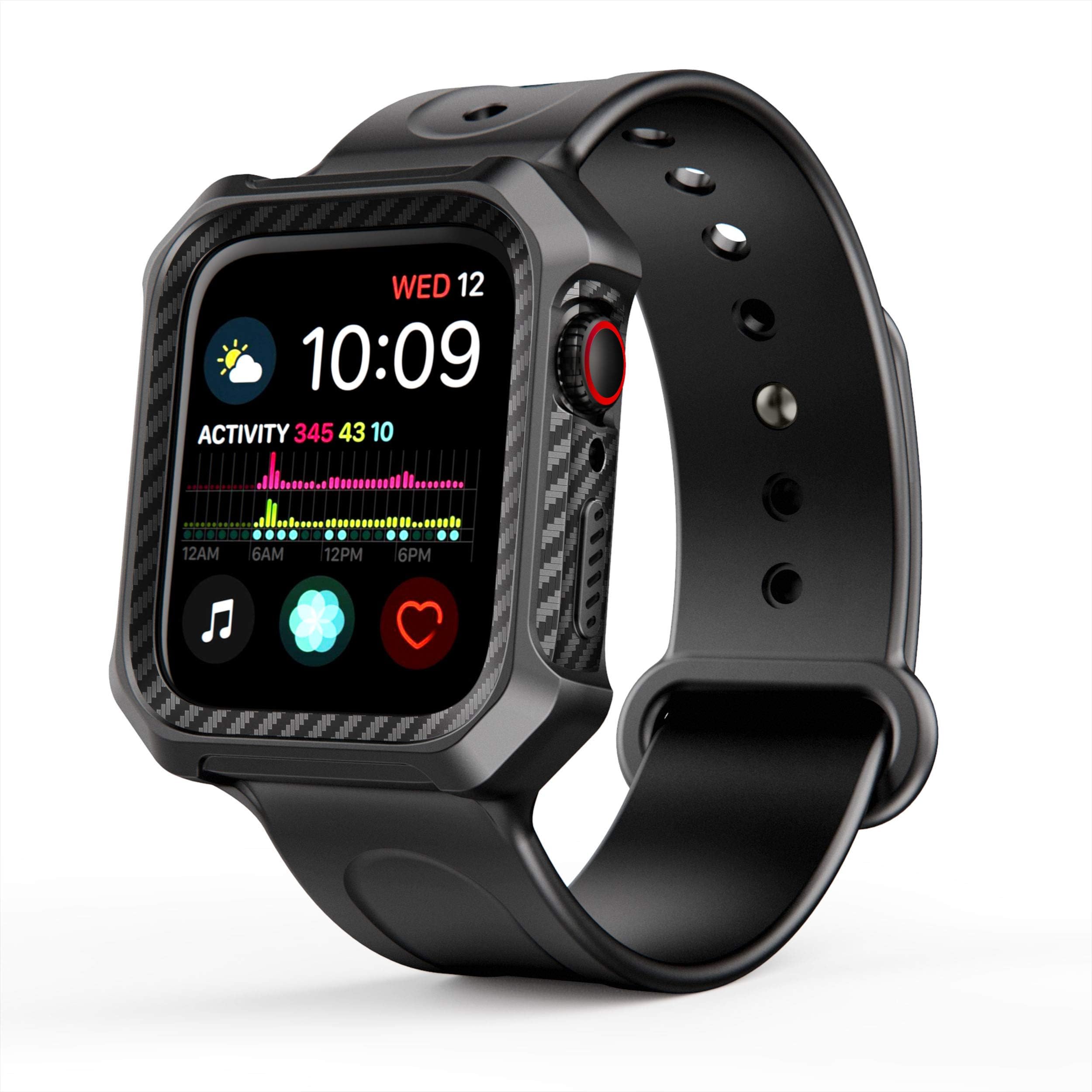 Carbon Fiber Texture Watch Case for Apple Watch Series 4 44mm,Durable Outdoor Sport Shockproof Protective iWatch Case for Men with Heavy Duty Band (44mm