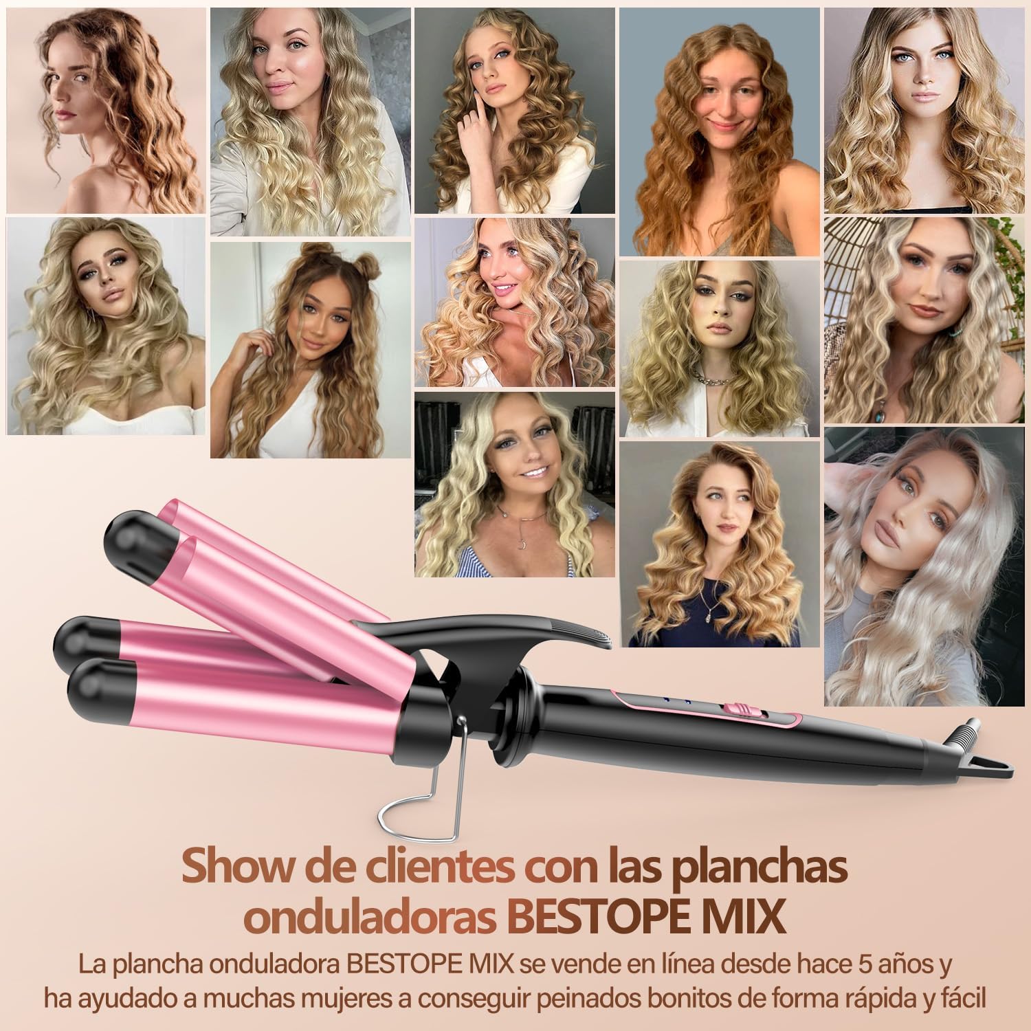 Rizador Pelo Ondas Plancha Ondas - BESTOPE MIX Rizador de Pelo 3 Barriles 22mm Ondulador de Cerámica Calentamiento Rápido 150°C/210°C plancha rizadora para Pelo Largo y Corto