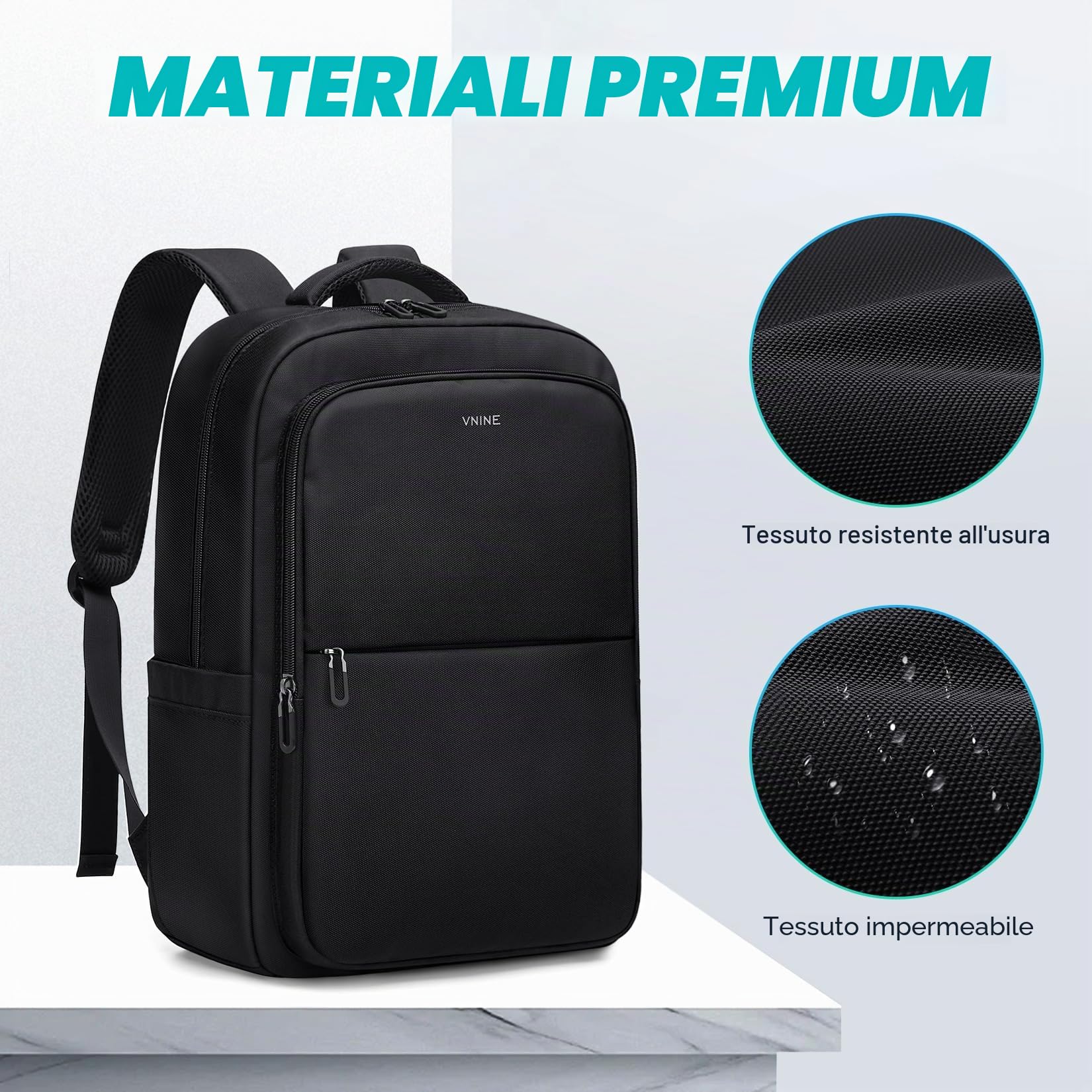 VNINE Zaino Porta PC，Impermeabile Antifurto Zaino per Computer da 15.6 Pollici Notebook da Uomo Scuola,Lavoro o Viaggio