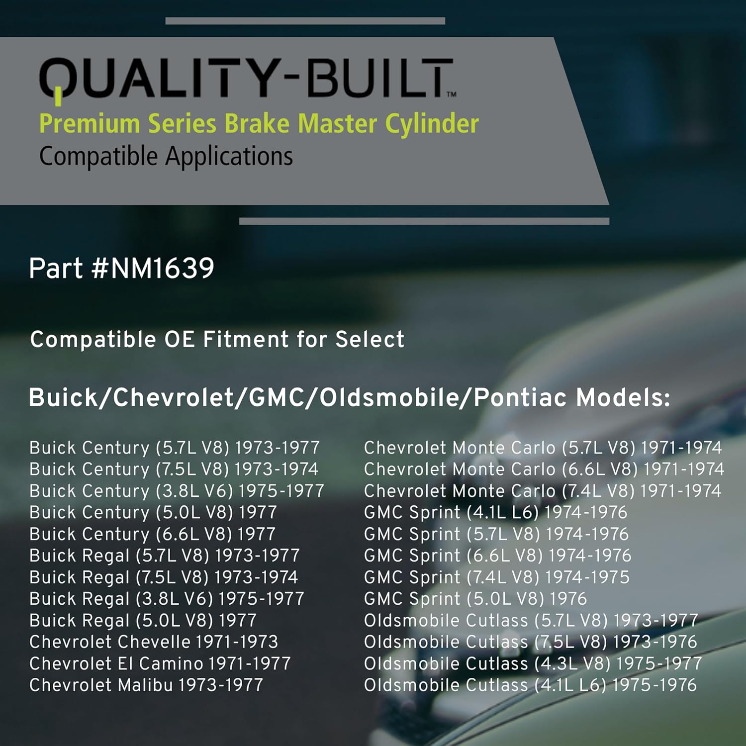 QUALITY-BUILT Brake Master Cylinder with Reservoir, NM1639, Compatible with 1971-1977 Buick/Chevrolet/GMC/Oldsmobile/Pontiac (Century,Chevelle,Cutlass,Cutlass Salon,Cutlass Supreme,Cutlass Tiara,El)