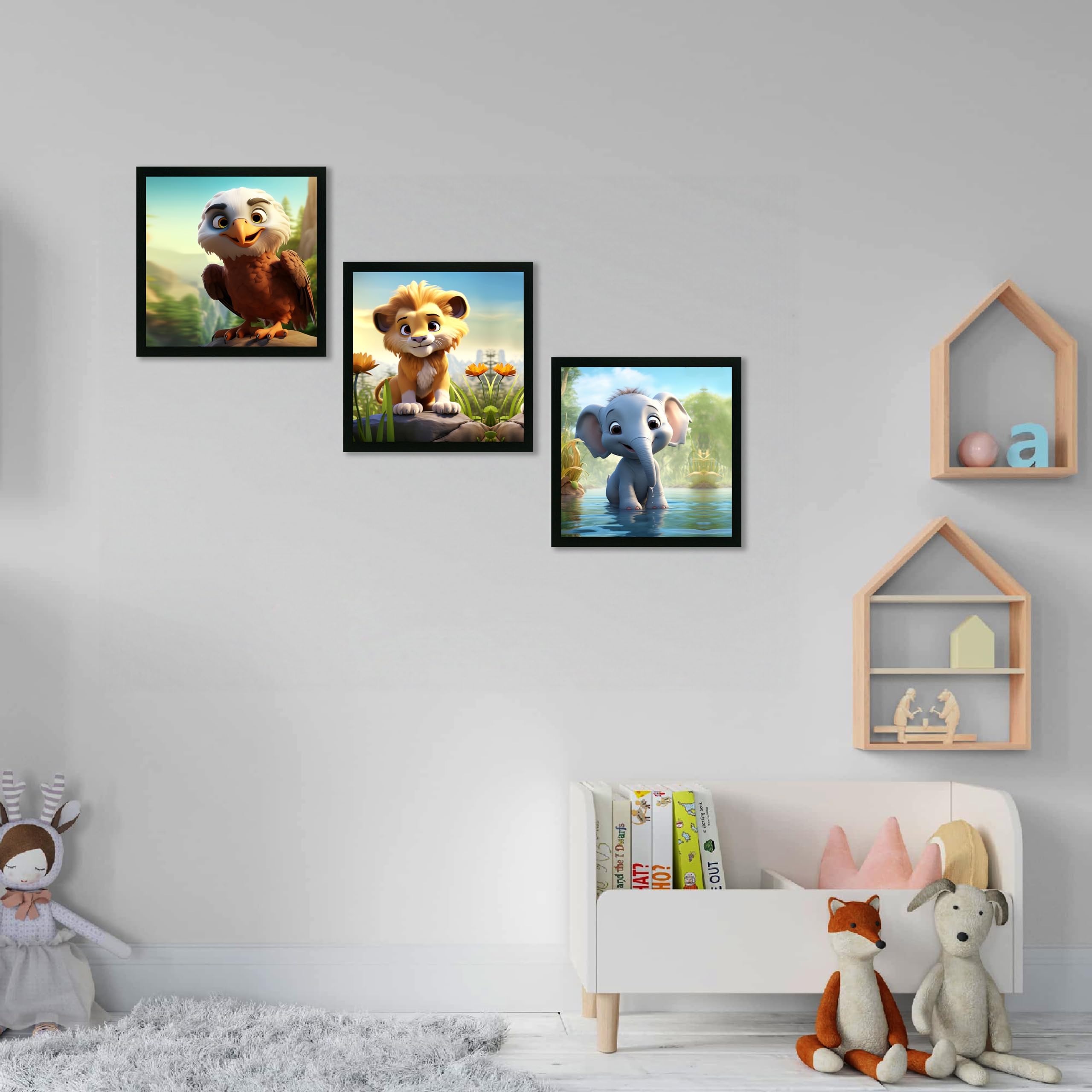 Printasta - 3D Animal Print Photo Frames for Kids Rooms - Frames for Kids Room Wall Decoration - Wall Frames for Office, School and Home, 9x9 Inch - Set of 3 1
