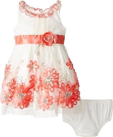 Bonnie Baby Baby Girls' Empire Mesh Bonaz Dress, Coral, 24 Months