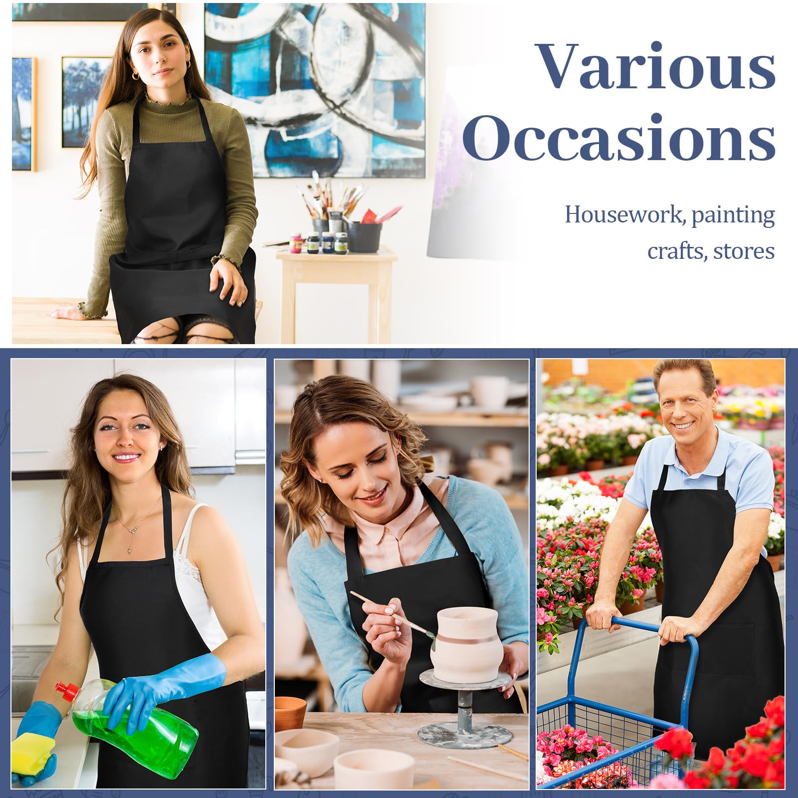 Xtinmee Paquete de 30 delantales ajustables con 2 bolsillos amplios, unisex, para cocina, comercial, lavables a máquina