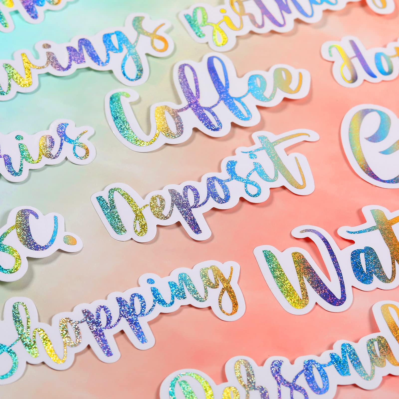 Chinco 34 Pcs Budget Stickers for Cash Envelope Colorful Cash Binder Labels Stickers Planners Decals Holographic Vinyl Label Decal for Finance Planner A6 Budget Binder(Silver Ink Color)