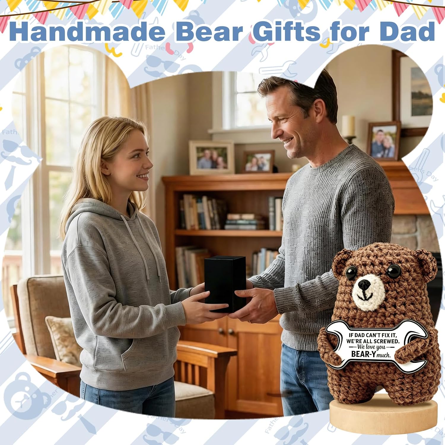 Funny Dad Birthday Gift for Dad from Daughter Son Wife, Christmas Funny Girl Boy Gifts Handmade Crochet Bear, Birthday Gifts for Step Bonus Daddy Papa, I Love You Small Best Stocking Stuffers