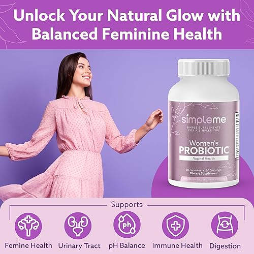 Miniatura 2 de Simpleme Probióticos para mujer con prebióticos, arándano, probióticos vaginales para mujeres, para equilibrio del pH, infecciones urinarias, salud
