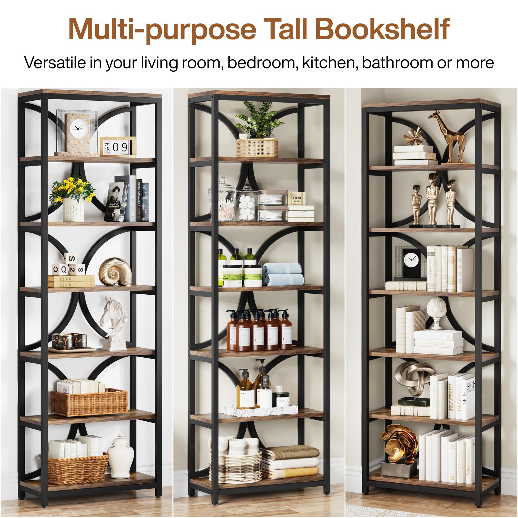 Tribesigns Libreria a 6 Ripiani, Alta 200 cm con Ripiani Aperti, Scaffale Portaoggetti Indipendente Industriale, Verticale Organizer per Libri, per Casa, Ufficio, Camera da Letto, Studio