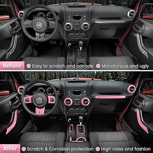 Miniatura 7 de Juego completo de 18 piezas de adornos para interior de auto, kit de adornos para interior de auto (volante, consola central, manijas, rejillas de