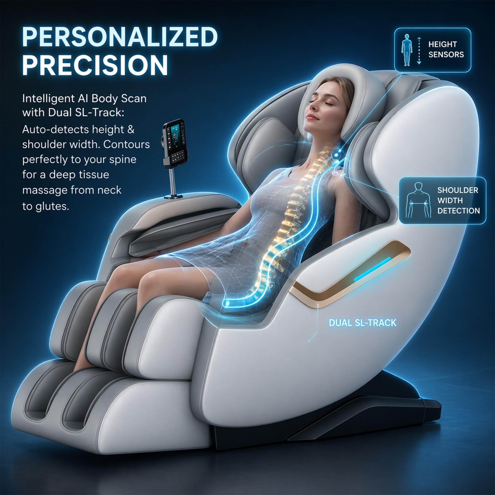 Sillón de Masaje Cero Gravedad SL-Track con Escaneo IA, Masaje Shiatsu Completo con Presoterapia, Calor, Bluetooth, Ahorro de Espacio para Hogar(Bianco)