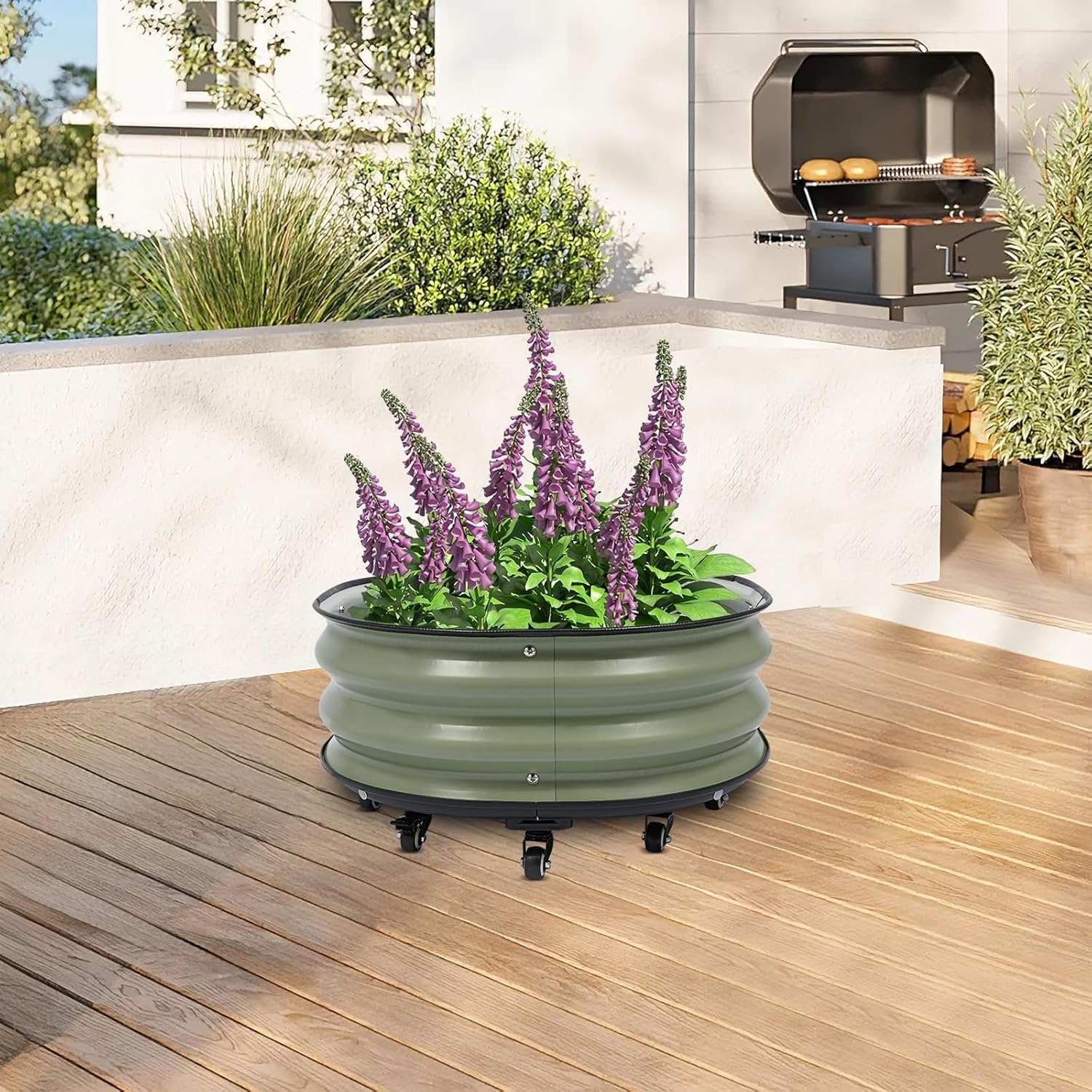 12" Tall, 23.6" Metal Raised Bed Garden Bed Kit with 9 Wheels, Planter Raised Garden Boxes Outdoor, Metal Raised Garden Beds for Flowers, Vegetables, Herbs