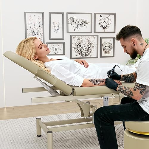 Miniatura 6 de Mesa de masaje eléctrica profesional, 2 motores de elevación eléctrica hidráulica, respaldo ajustable y funciones de elevación de altura para
