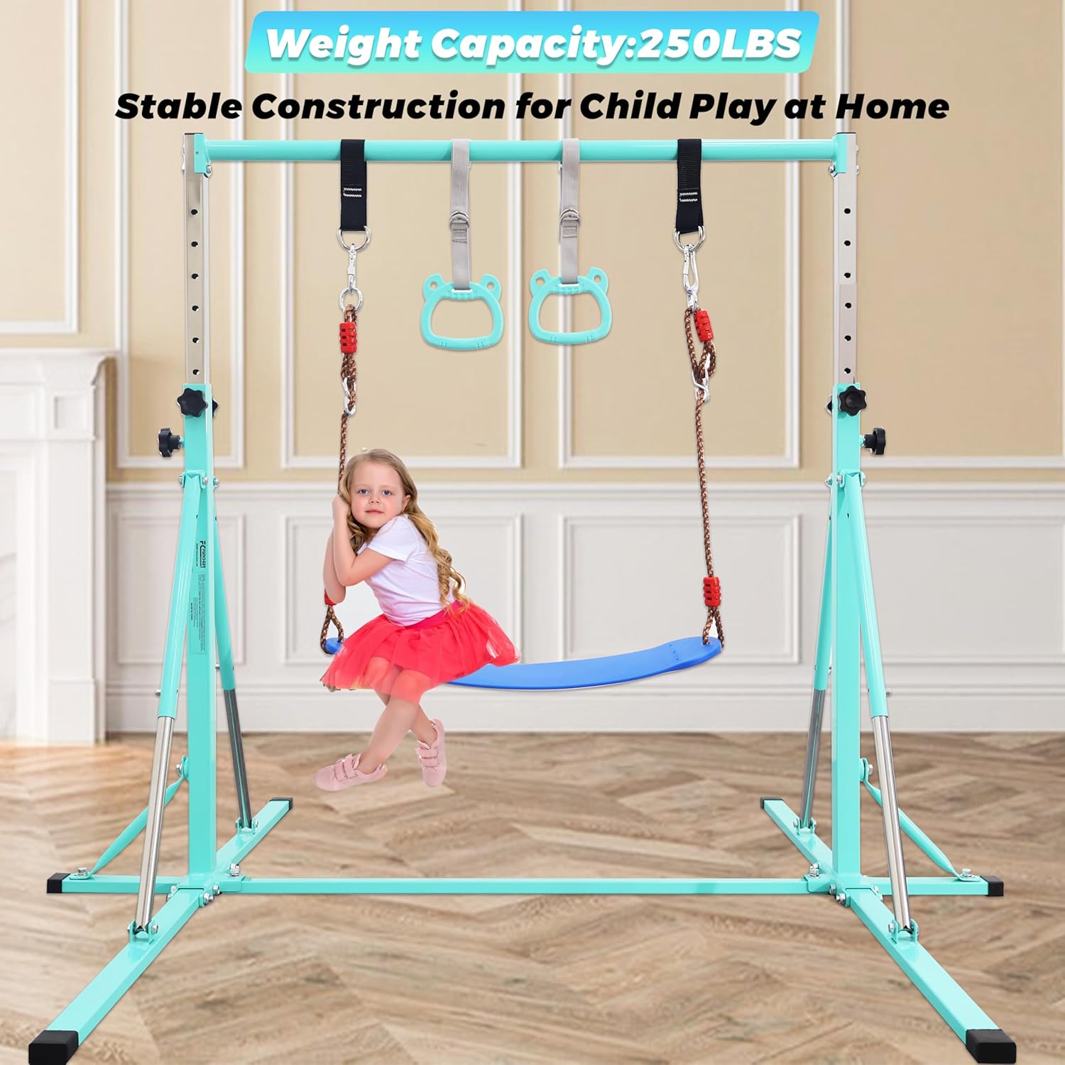 Foldable Gymnastics Bar,5FT Horizontal bar,Adjustable Kids Training bar for Kids Ages 3-15,Kids Gymnastics bar,Triangle Stable Structure-Gym Equipment for Home - Image 5