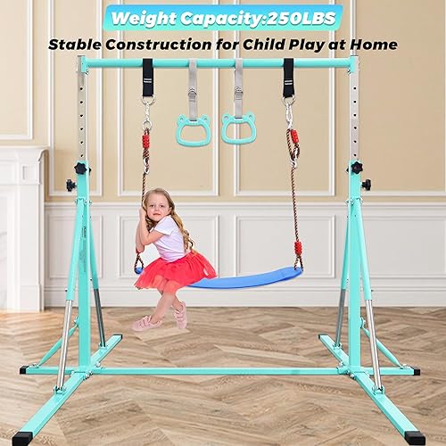 Miniatura 5 de Barra de Gimnasia Plegable, Barra Horizontal de 5 Pies, Barra de Entrenamiento Ajustable para Niños de 3 a 15 Años, Barra de Gimnasia para Niños