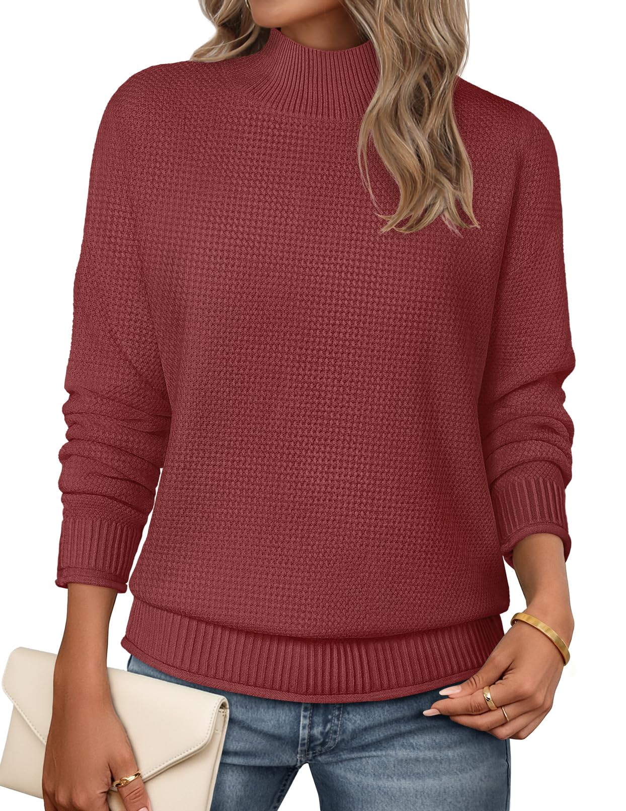 MEROKEETY Womens Turtleneck Long Sleeve Fall Cozy Knit Sweater 2026 Trendy | Loose Pullover, Ribbed Hem, Solid Color, Drop Shoulder, Casual Jumper Top, Cozy Outfits, Fall Fashion, Warm Winter Clothing