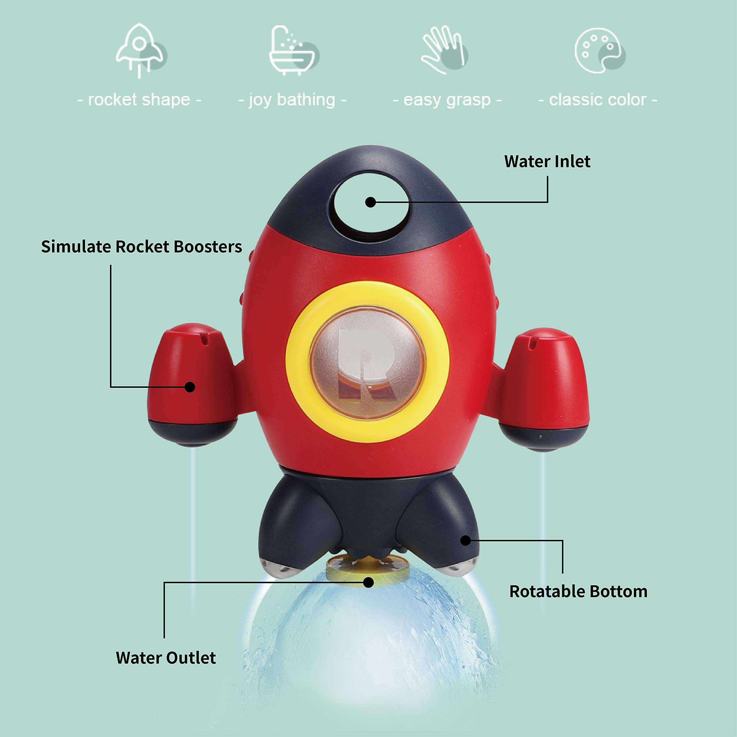 Juguetes de baño, juguetes de baño con cohete espacial para niños pequeños de 1 a 3 años, juguetes de baño de agua con rociador para bebés con fuente giratoria, juguetes de bañera de ducha 5