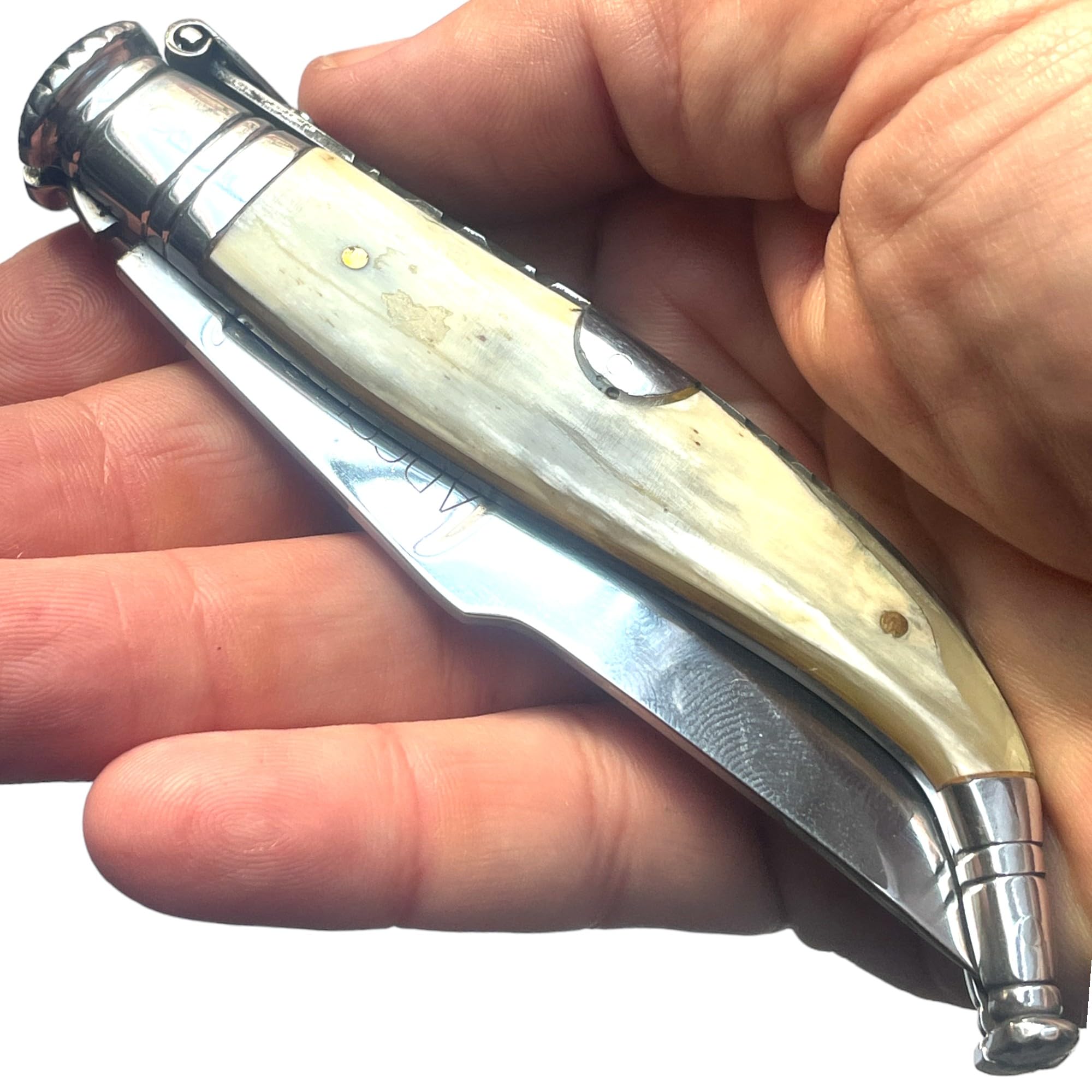 Coltello classico di lusso in corno di toro - 21,50 cm - lama in acciaio 3Cr13Mov da 9,30 cm - manico in legno a 12,20 cm - peso 80,00 g - Portabilità e utilizzo quotidiano