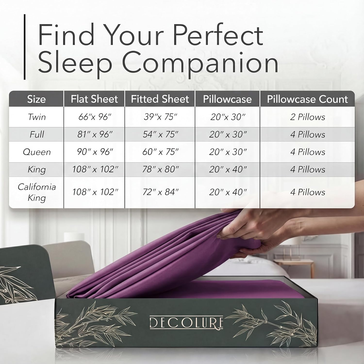 DECOLURE 100% Viscose Derived from Bamboo Sheets King Size - Luxury 6 Pc Naturally Cooling Sheets, Ultra Soft Bed Set - Deep 17" Pockets, Durable Double Stitching, Oeko Tex Standard (Purple) - Image 8