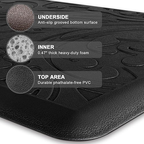 Miniatura 39 de KMAT Tapete de cocina acolchado antifatiga, impermeable, antideslizante, tapete ergonómico y cómodo para el hogar, oficina, fregadero, lavandería