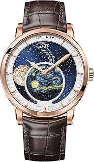 Luxury Automatic Mechanical Watch, Original Men Watch with 3D Starry Sky Moon Phase Watch Dial Skeleton Leather Men's Wrist Watch