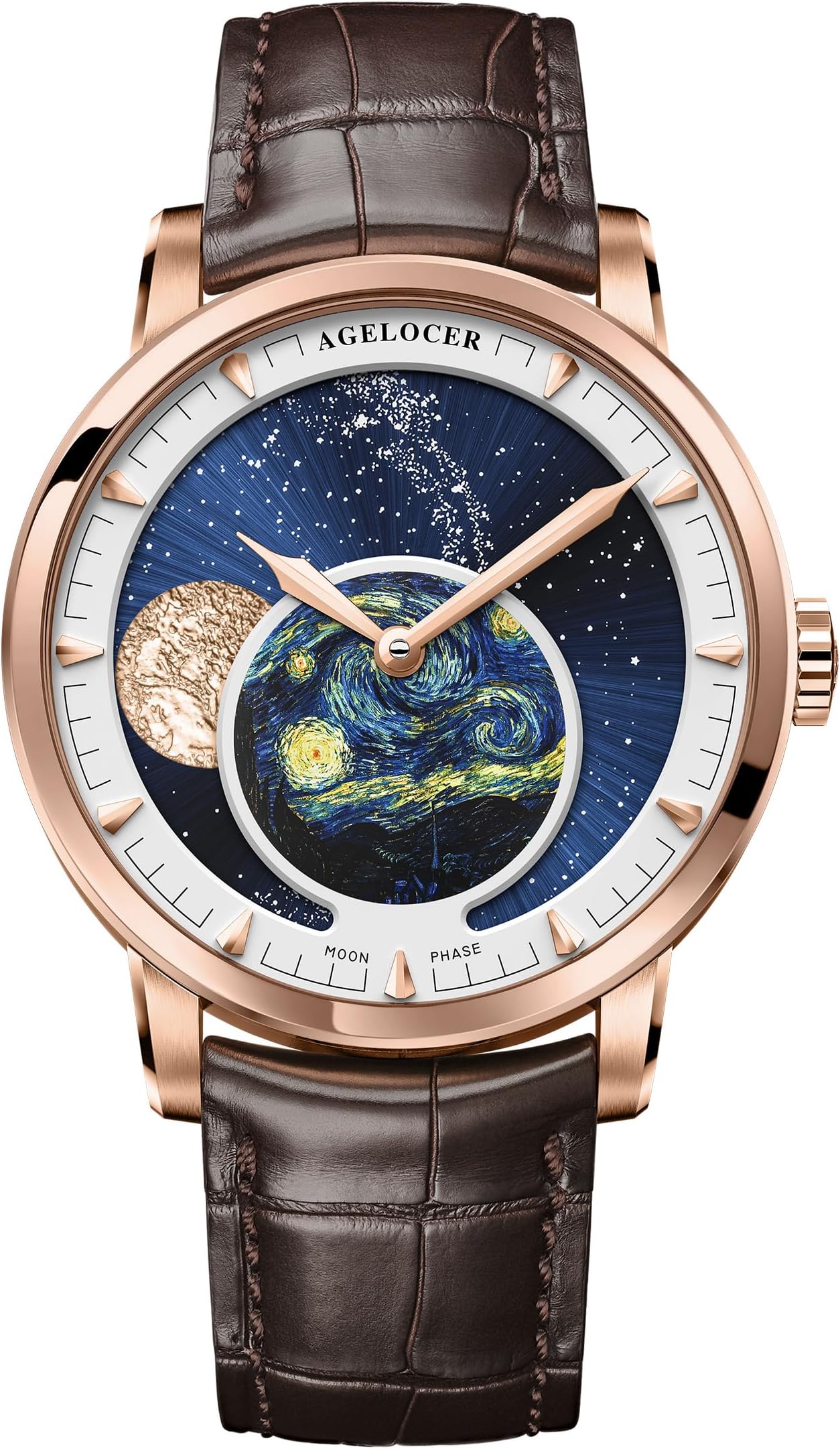 Luxury Automatic Mechanical Watch Original Men Watch with 3D Moon Phase Watch Dial Tourbillon Skeleton Men's Wrist Watch for Business, Dating, Casual
