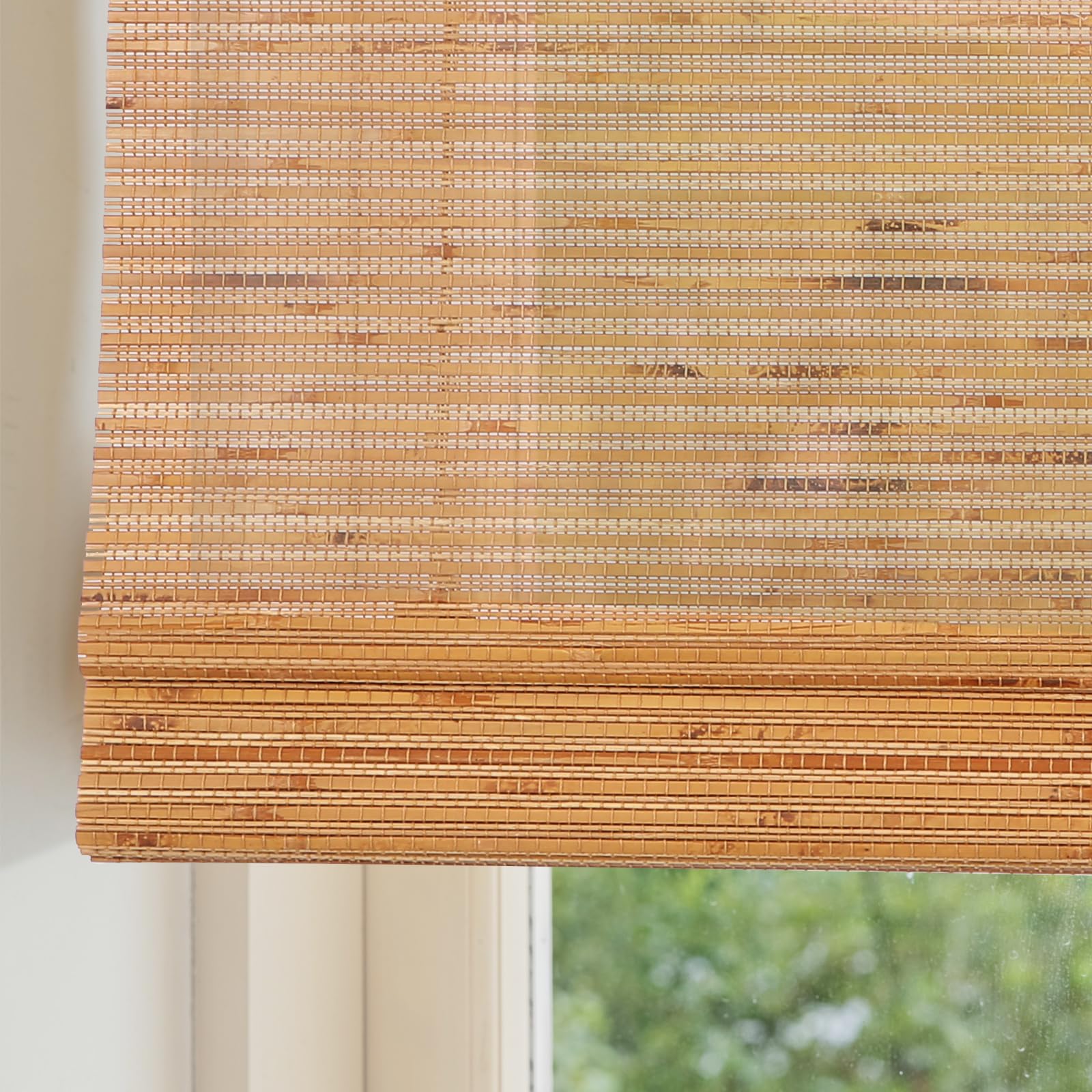 Chaudix Cordless Bamboo Roman Shades, Window Blinds, Custom Woven Wood Shades for Indoor Windows, French Doors, Dining Room, Living Room, Kitchen, Acorn PS-043
