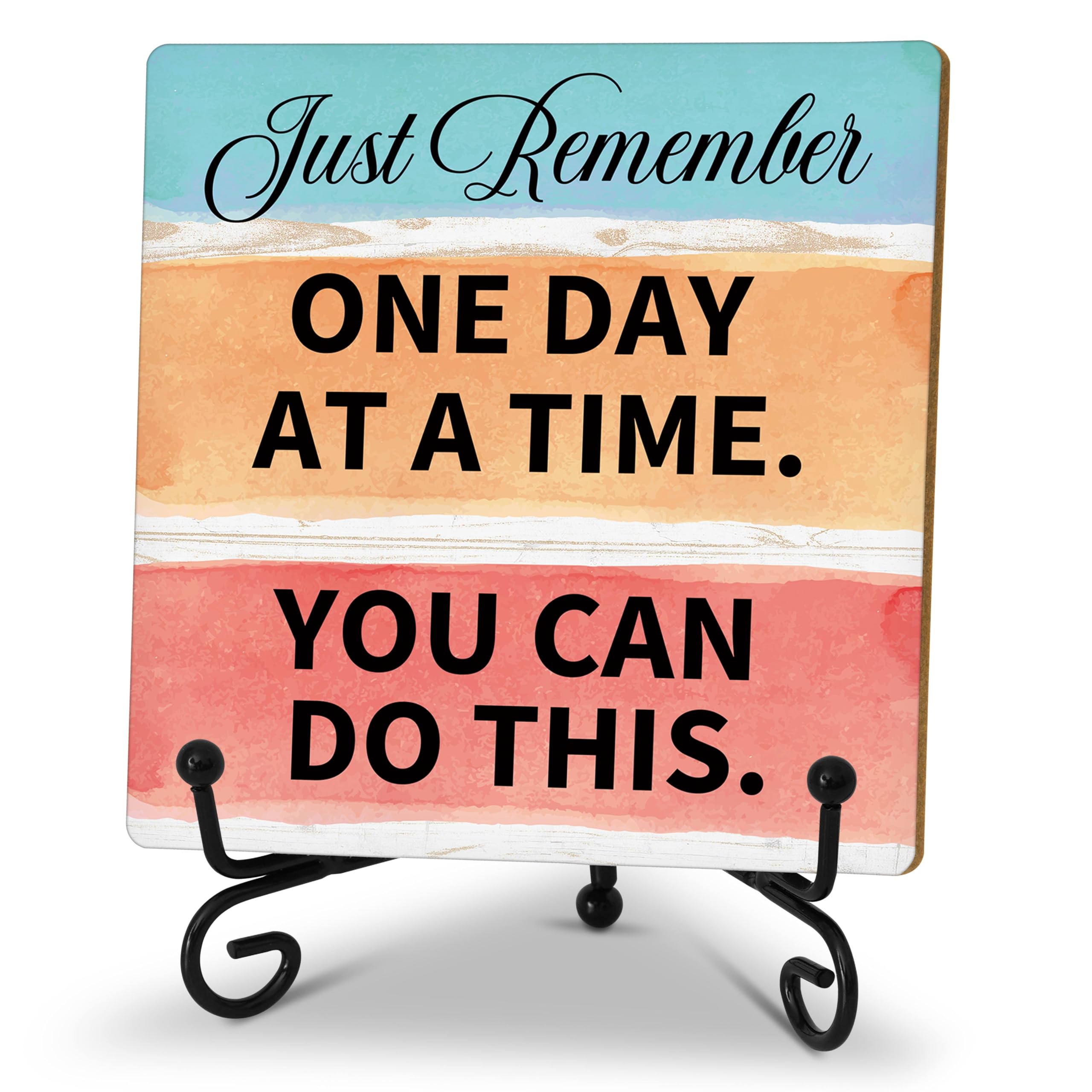 Inspirational Desk Decor For Women Men Friends, One Day At A Time Sign, Appreciation Gifts, Motivational Farmhouse Plaque Office Gifts, Home Office