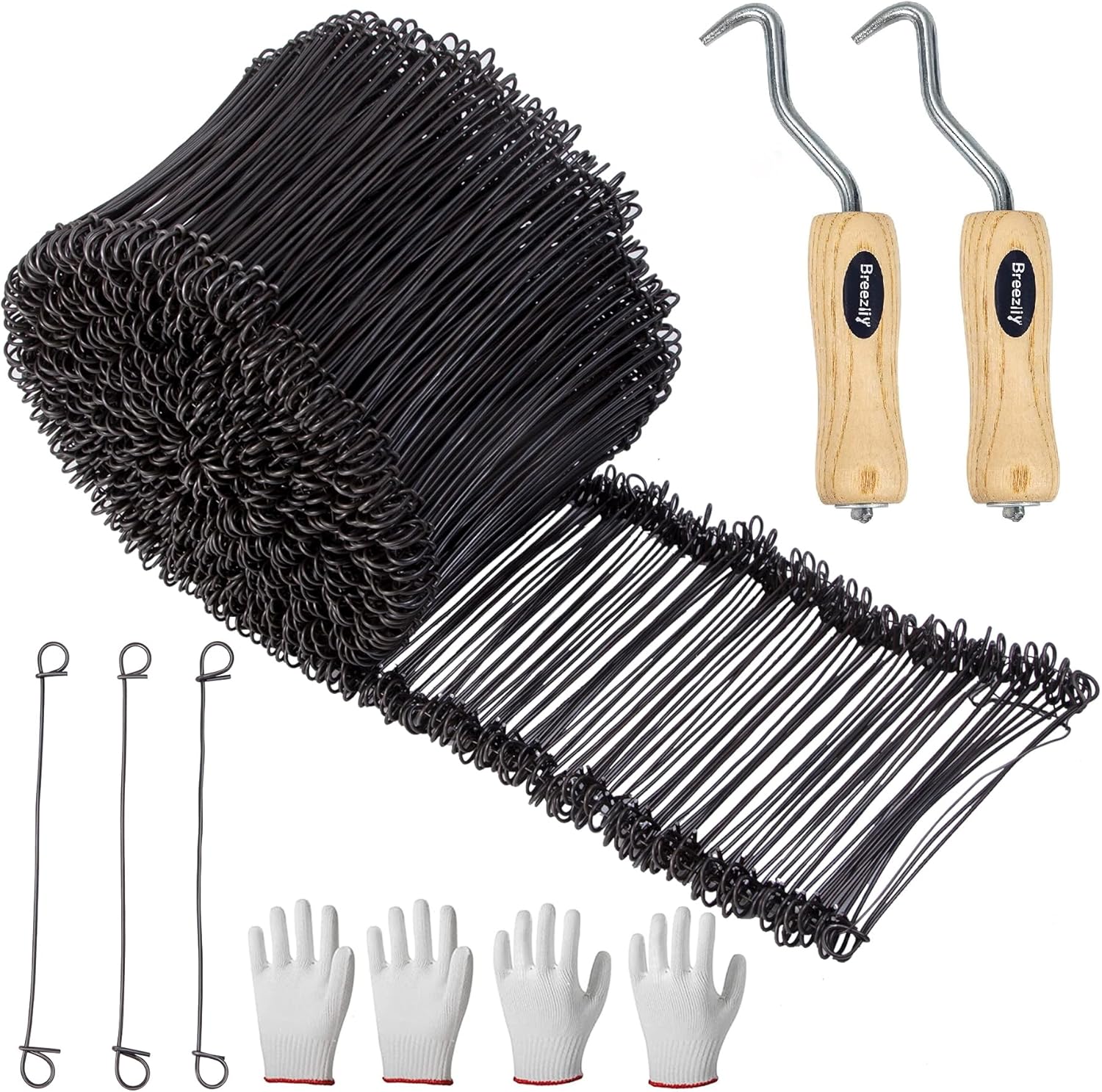Breezliy 500pcs 6" Double Loop Rebar Wire Ties, 16 Gauge Rust-Resistant Steel Bar Ties with Twister Tool & Gloves for Concrete Construction