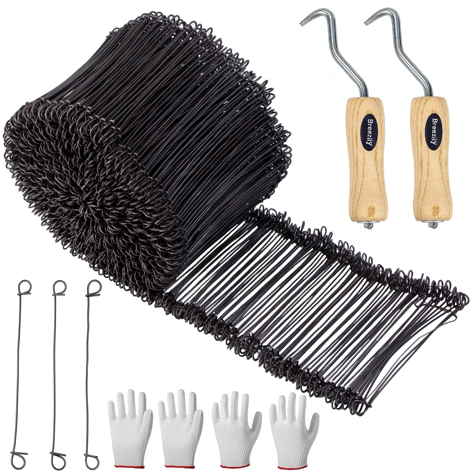 500pcs Rebar Wire Bar Ties, 6" Double Loop, 16 Gauge - Reinforcing Steel Bar Ties with Wooden Grip Handle for Concrete Construction,1 Gloves (500pcs with Wire Tie Twisters)