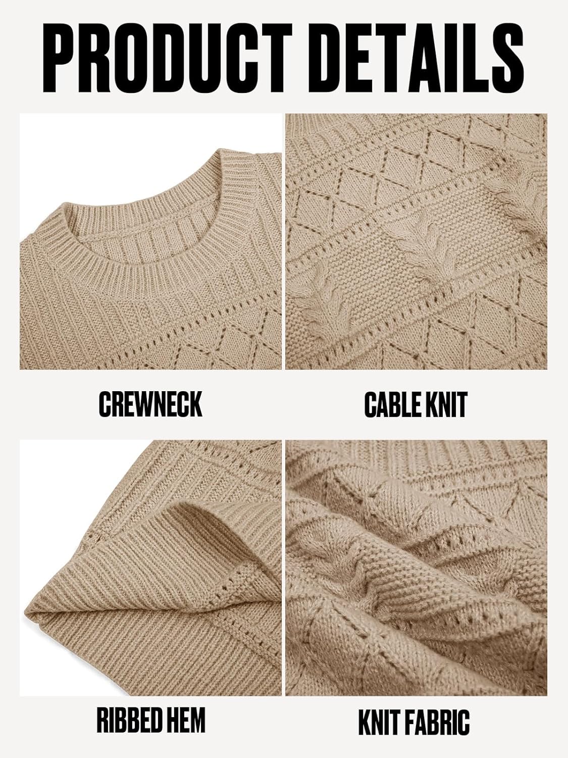 Yousify Womens Long Sleeve Sweaters Casual Crewneck Cable Knit Crochet Loose Fit Fall Pullover Tops - Image 6