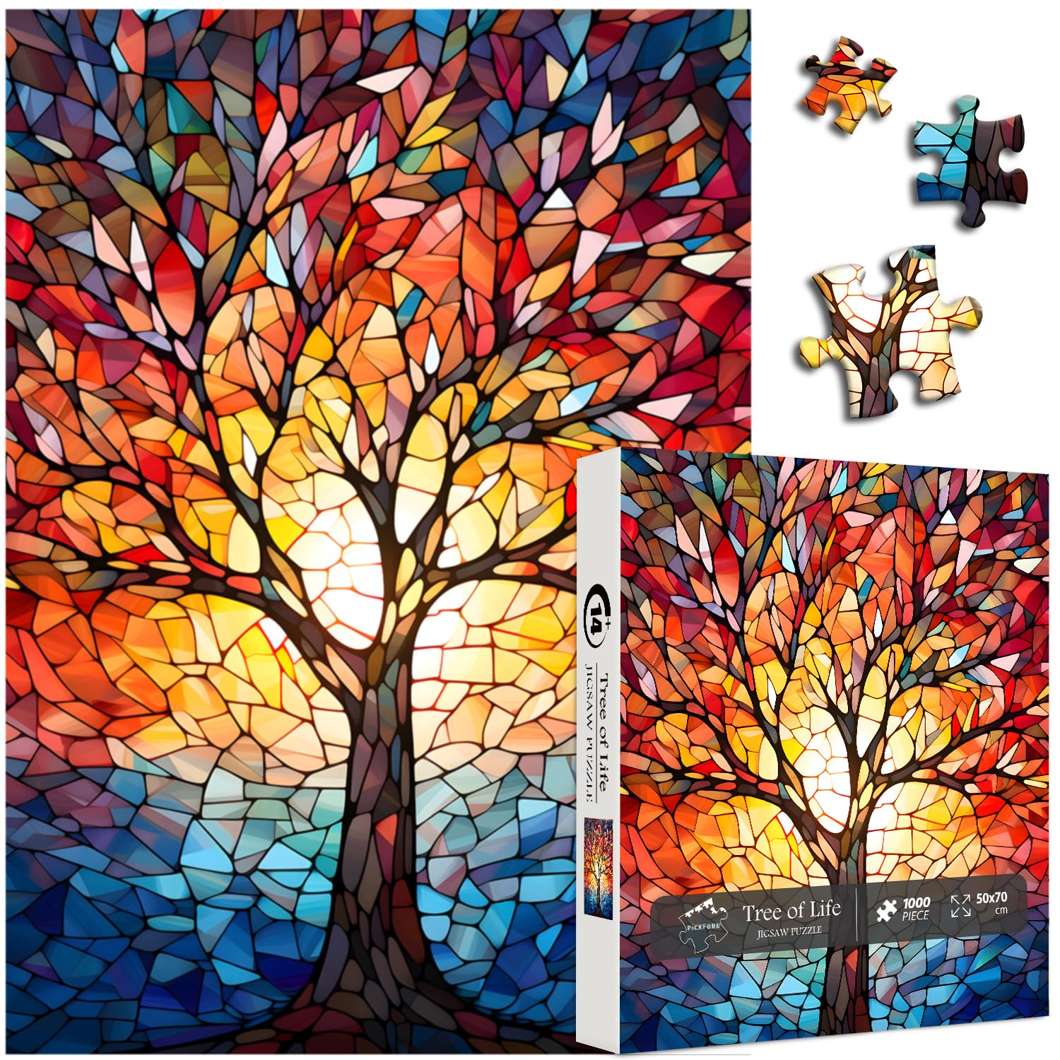Stained Glass Puzzle, Tree of Life Puzzles for Adults 1000 Pieces, Impossible Hard Difficult Challenging Puzzles for Adults, Colorful Mosaic Tree of Life Jigsaw Puzzle 1000 Pieces