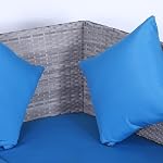 Outsunny 5 Pieces Wicker Patio Dining Set with Cushions, PE Rattan Corner Sofa Set Outdoor Conversation Furniture Set with Glass Top Dining Table, 2 Ottomans, Sky Blue